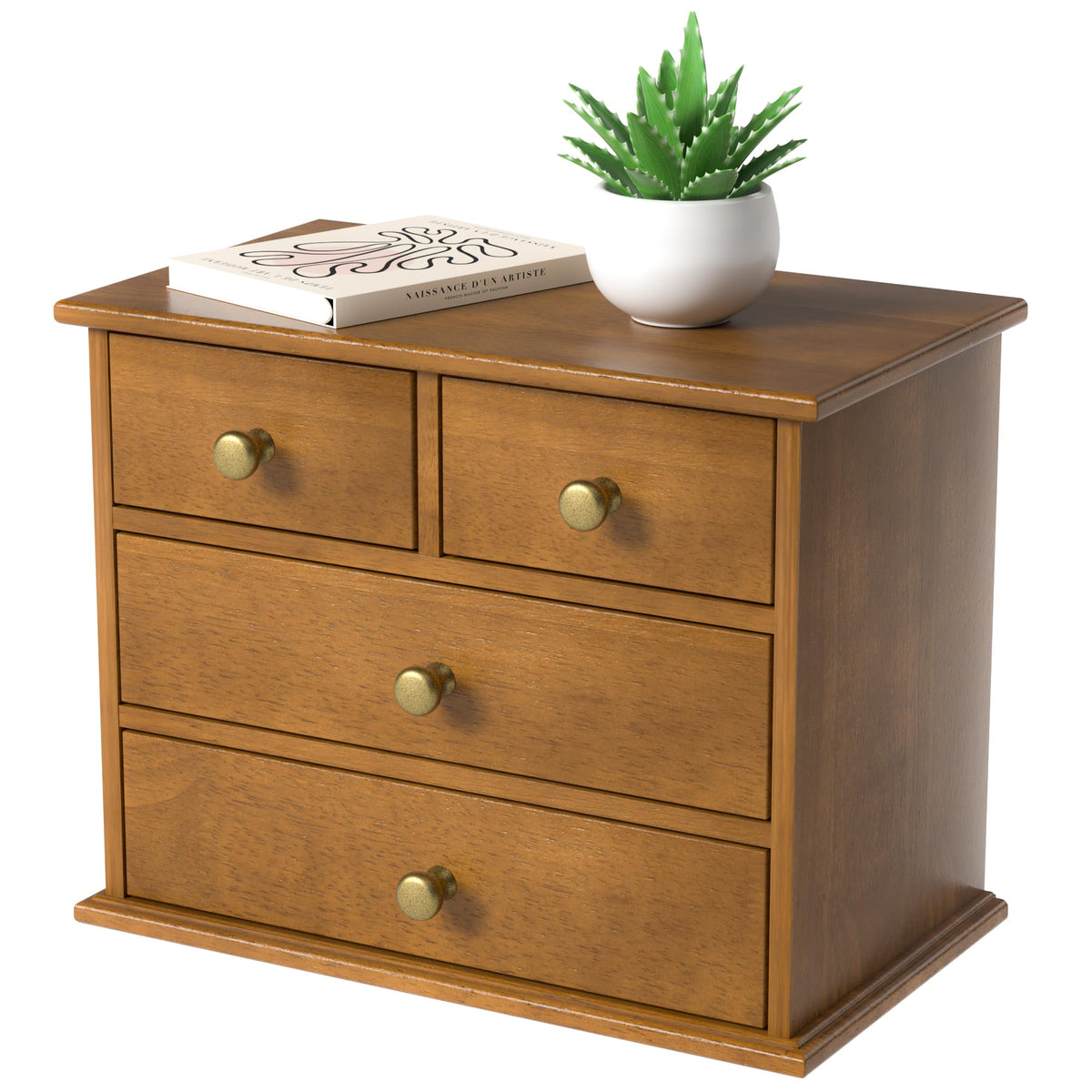 Oak Desk Organizer with Drawers, Durable Wooden Desktop Storage Box