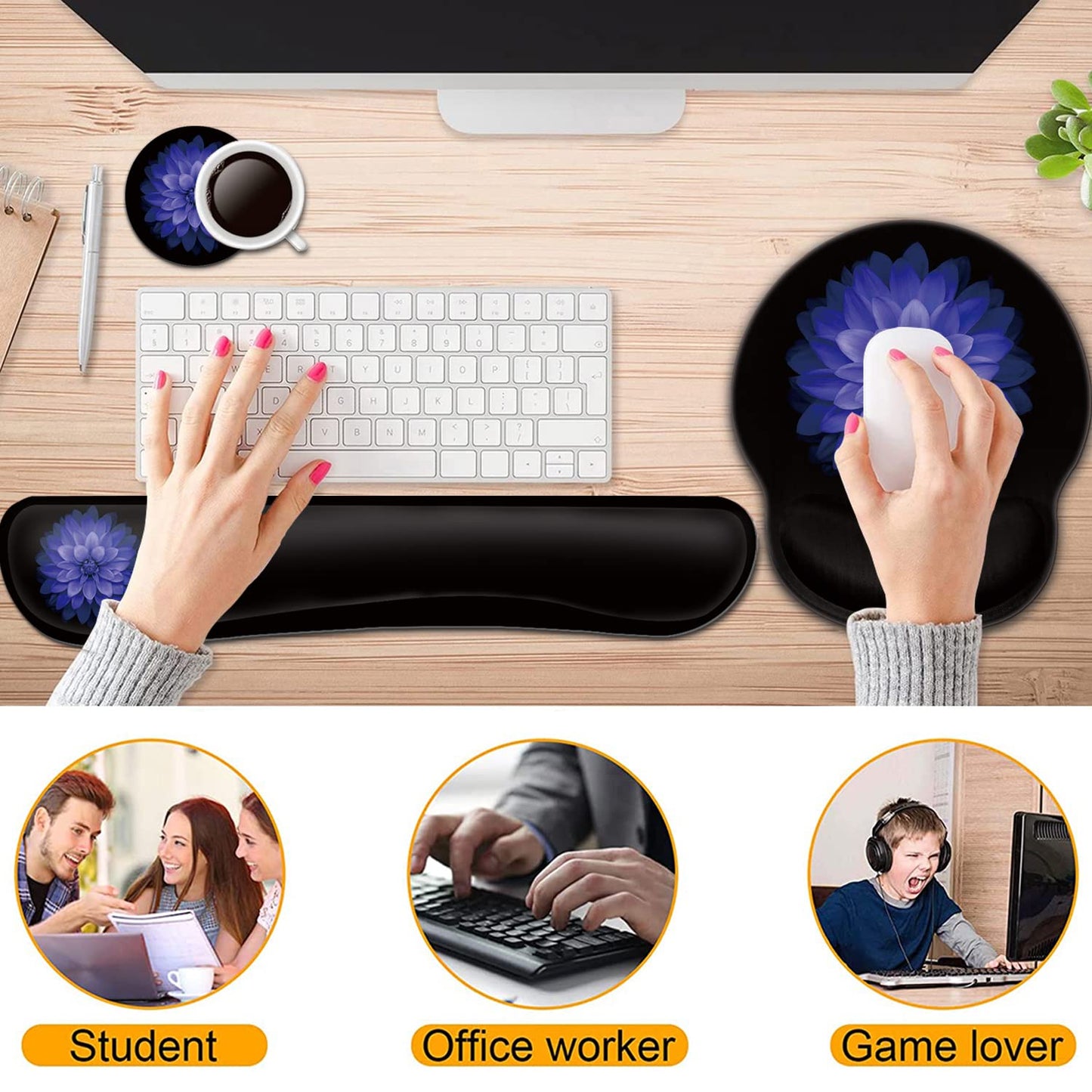 Keyboard Wrist Rest and Mouse Pad with Wrist Support, Ergonomic Gel Mouse Pad Coaster, Comfortable