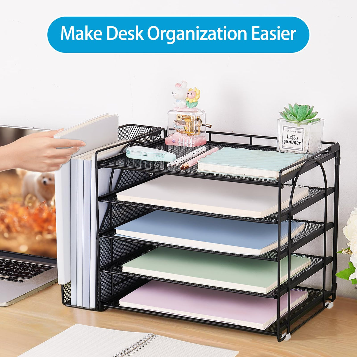 AUPSEN Desk Organizers and Accessories, 5-Tier Desktop Paper File Organizer with Removable File
