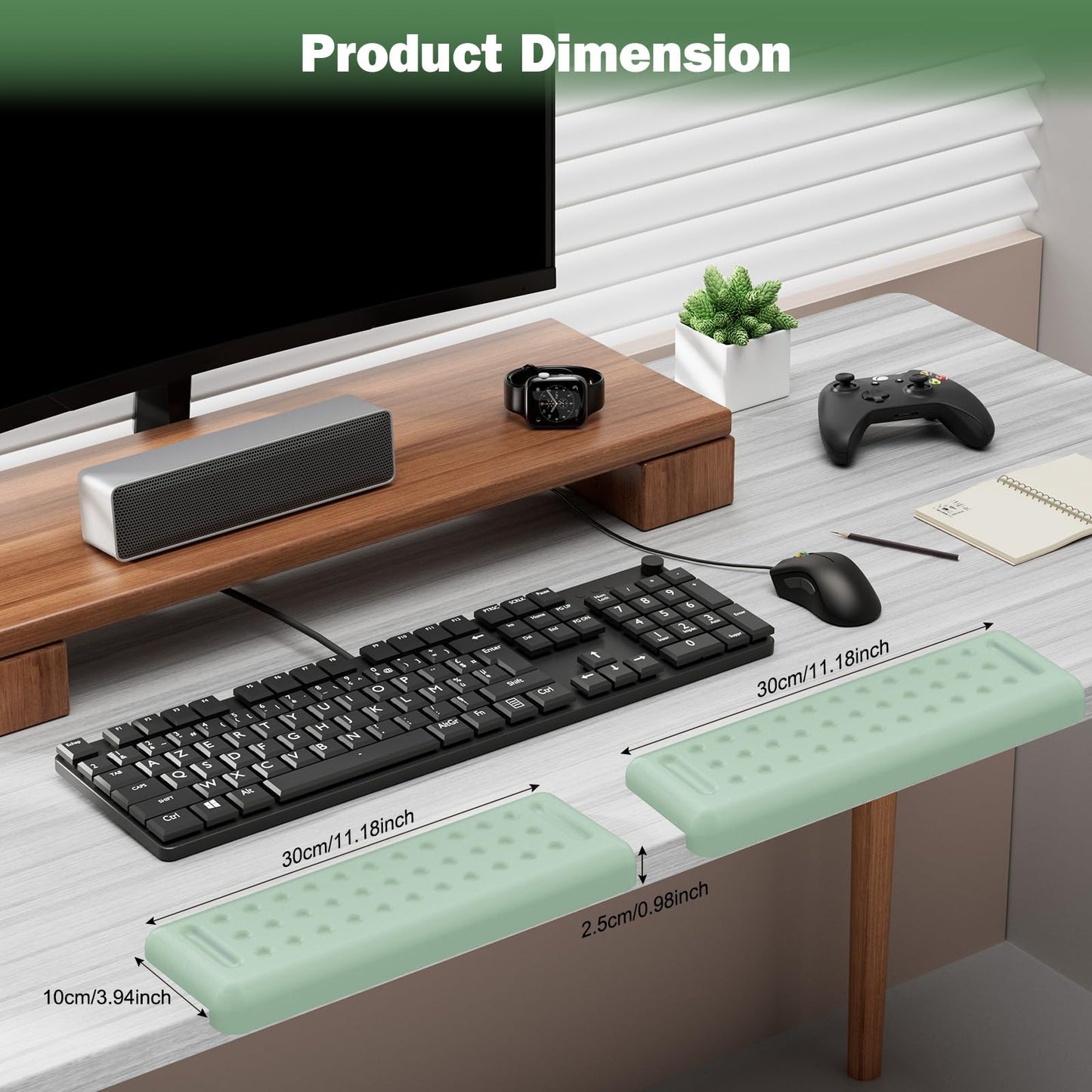 Leolee L-Shaped Desk Elbow Pads for Desk, Pale Green Memory Foam Arm Rest