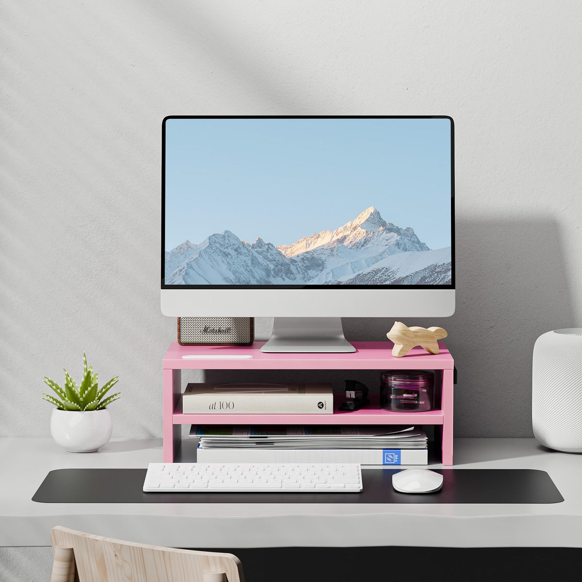 Marbrasse Wood Monitor Stand Riser,Desk Computer Printer Shelf Stand，Pink