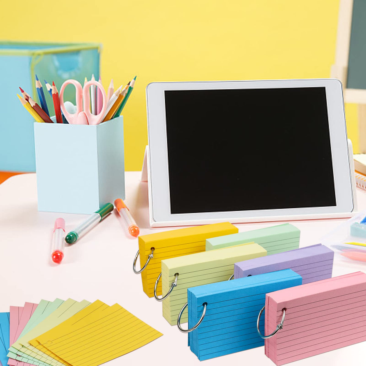 Tecmisse 600 Pieces Index Cards Rulded, Colorful Flash Cards 3 x 5 Index Card with Rings, Heavy