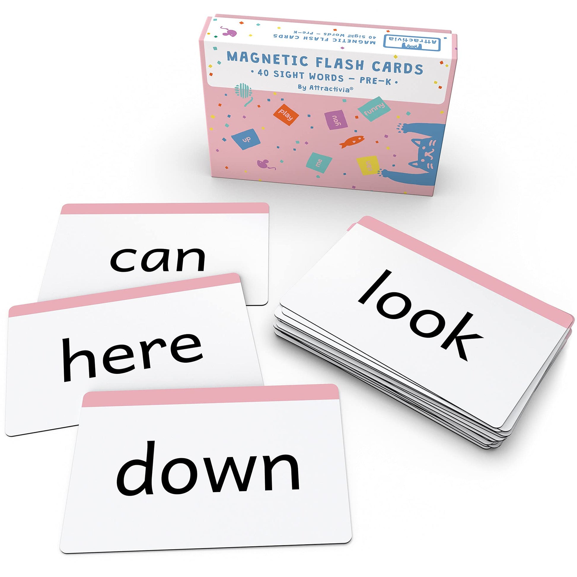 Attractivia Pre-K Sight Words Magnetic Flash Cards(Pre-Kindergarten) - 40 Sturdy Large Dolch Cards