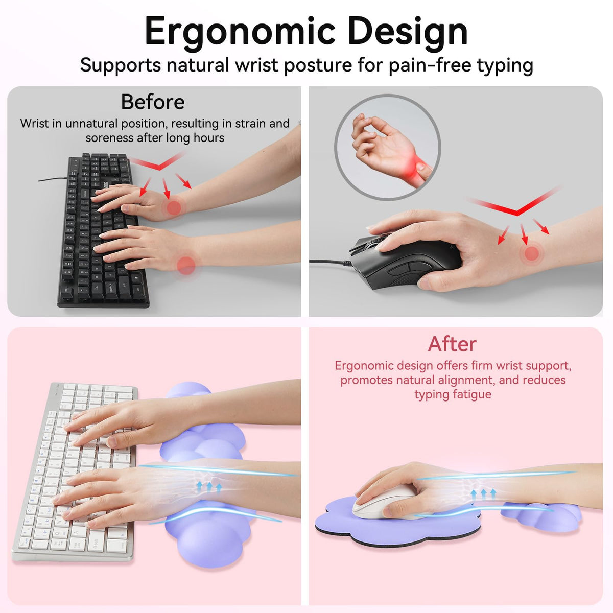 Sushret Cloud Wrist Rest for Computer Keyboard and Mouse Pad Set, Purple