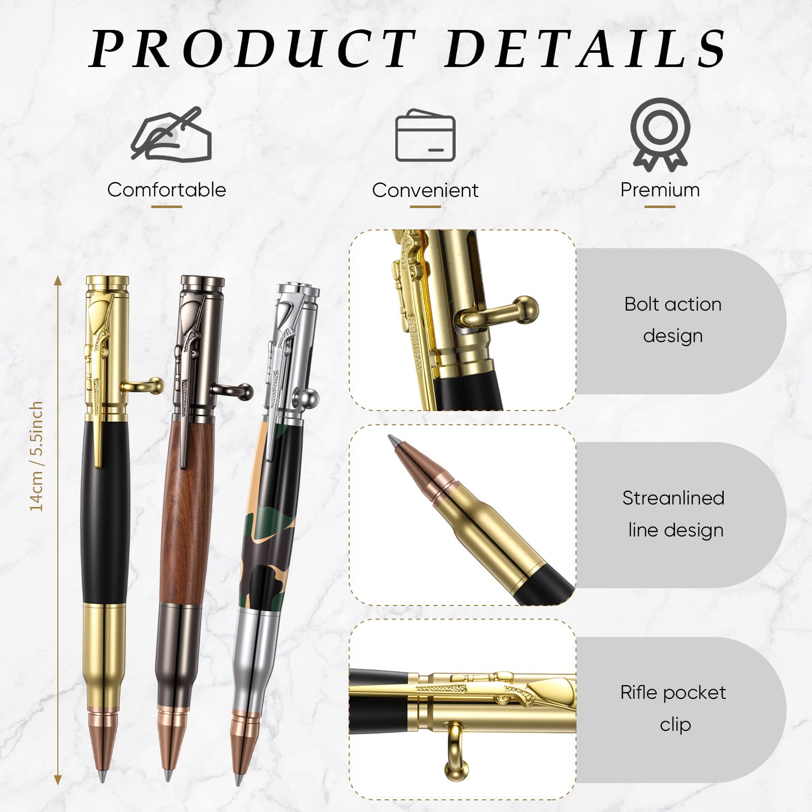 Crtiin 3 Sets Bolt Action Bullet Pens, Gift Boxed,Black Camouflage Gold
