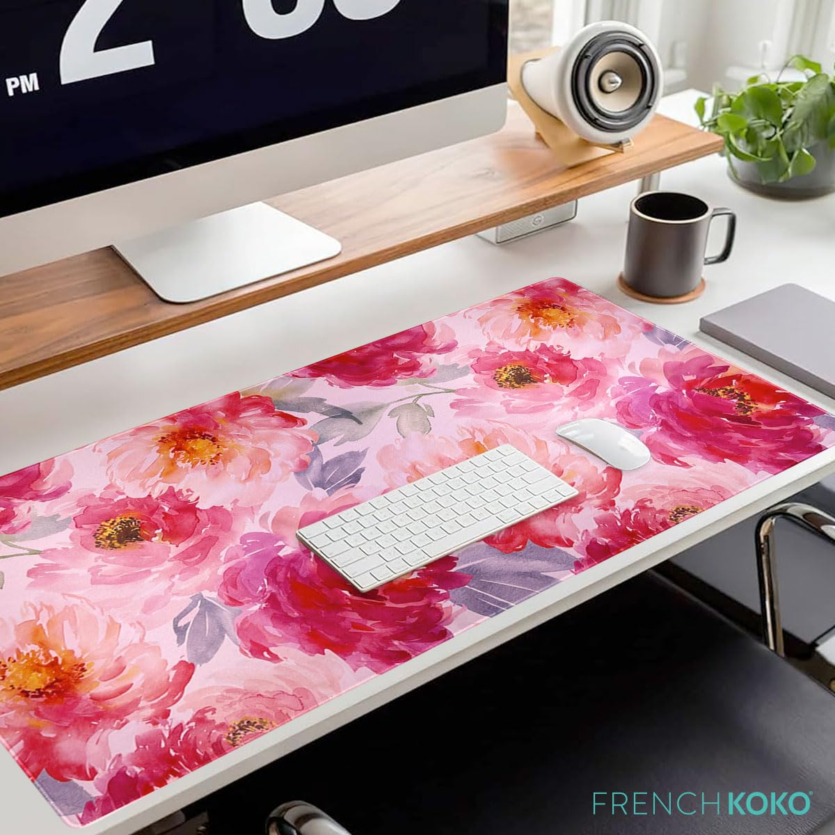 French KOKO Large Mouse Pad Desk Mat 15" x 30" – Extended Floral Desk Protector for Keyboard &