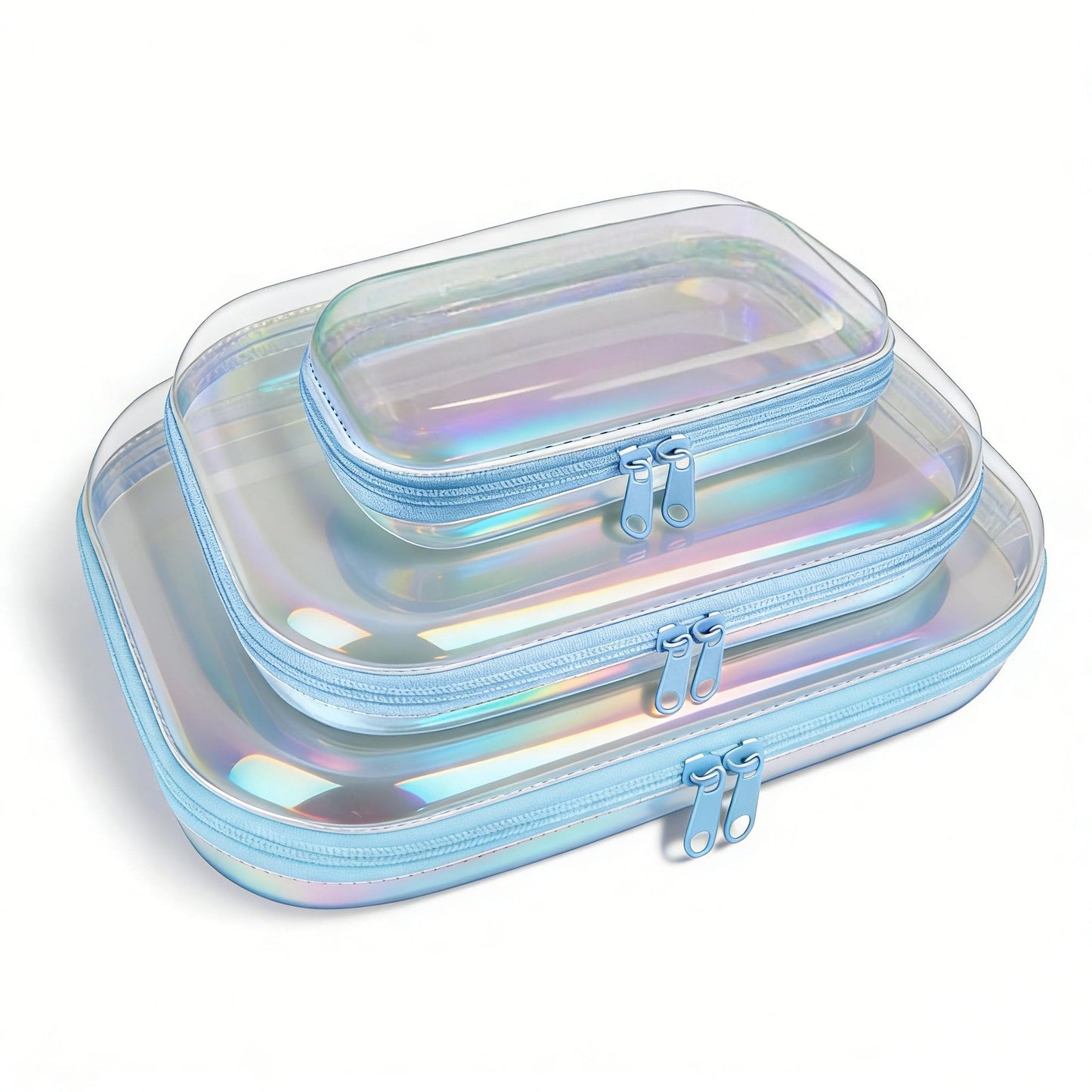 Clear Hard Shell Zipper Case,3PCS Transparent Clear Laser Zipper Pouches,Hard Side Plastic Case