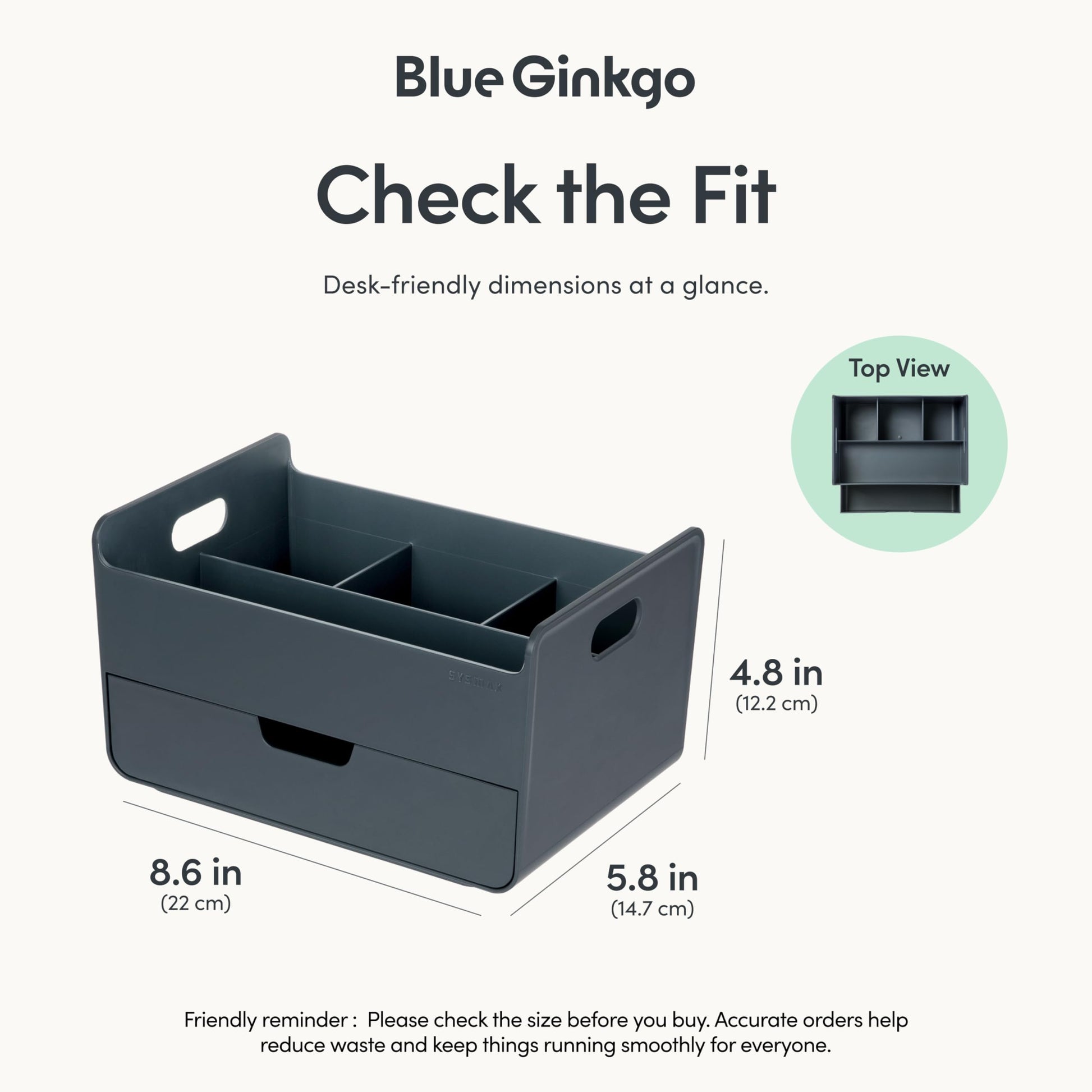 BLUE GINKGO Portable Desk Organizer, Blue, Made in Korea