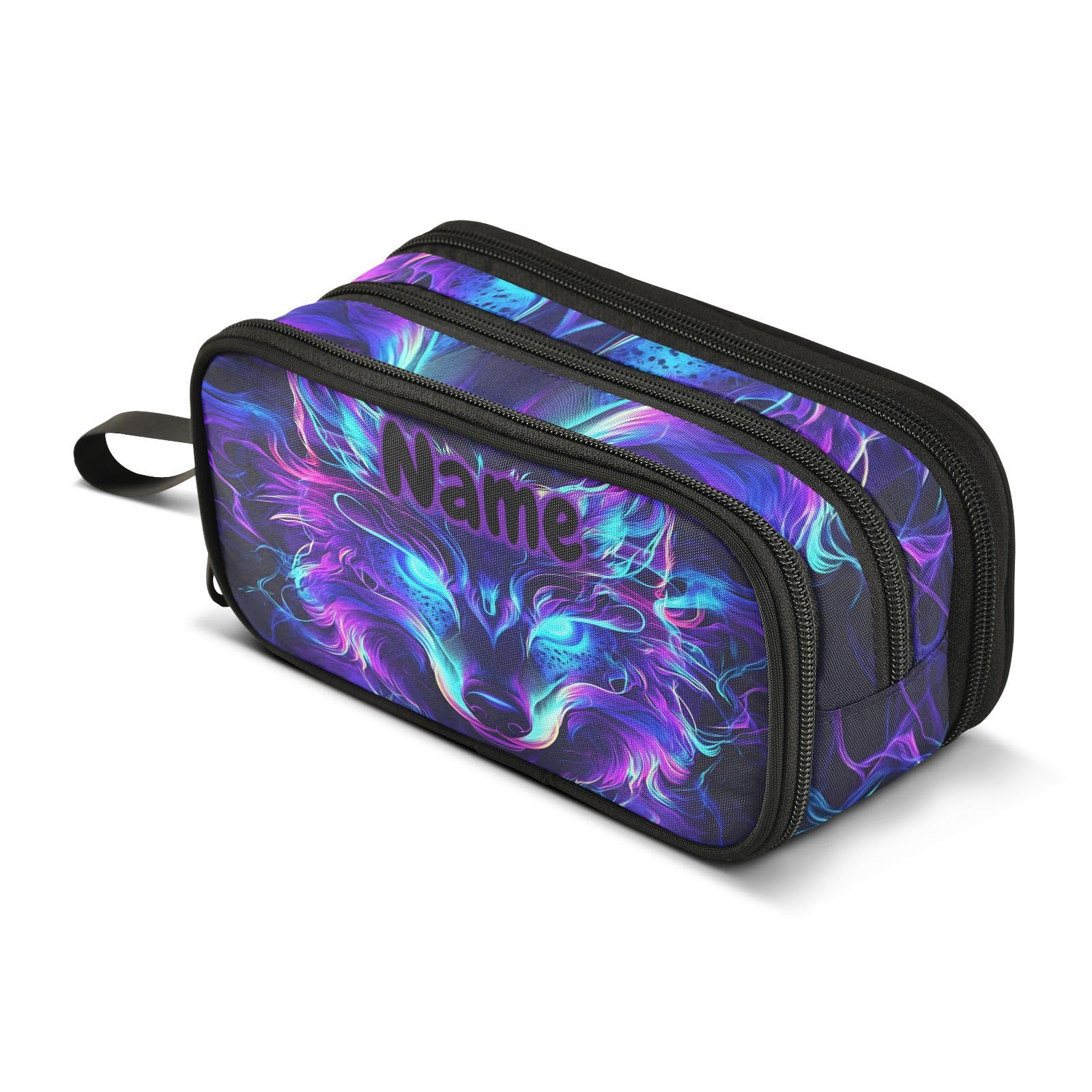 BOENLE Custom Mystical Wolf Face Pencil Case Box Boys Girls Personalized Name Large Pencil Pouch