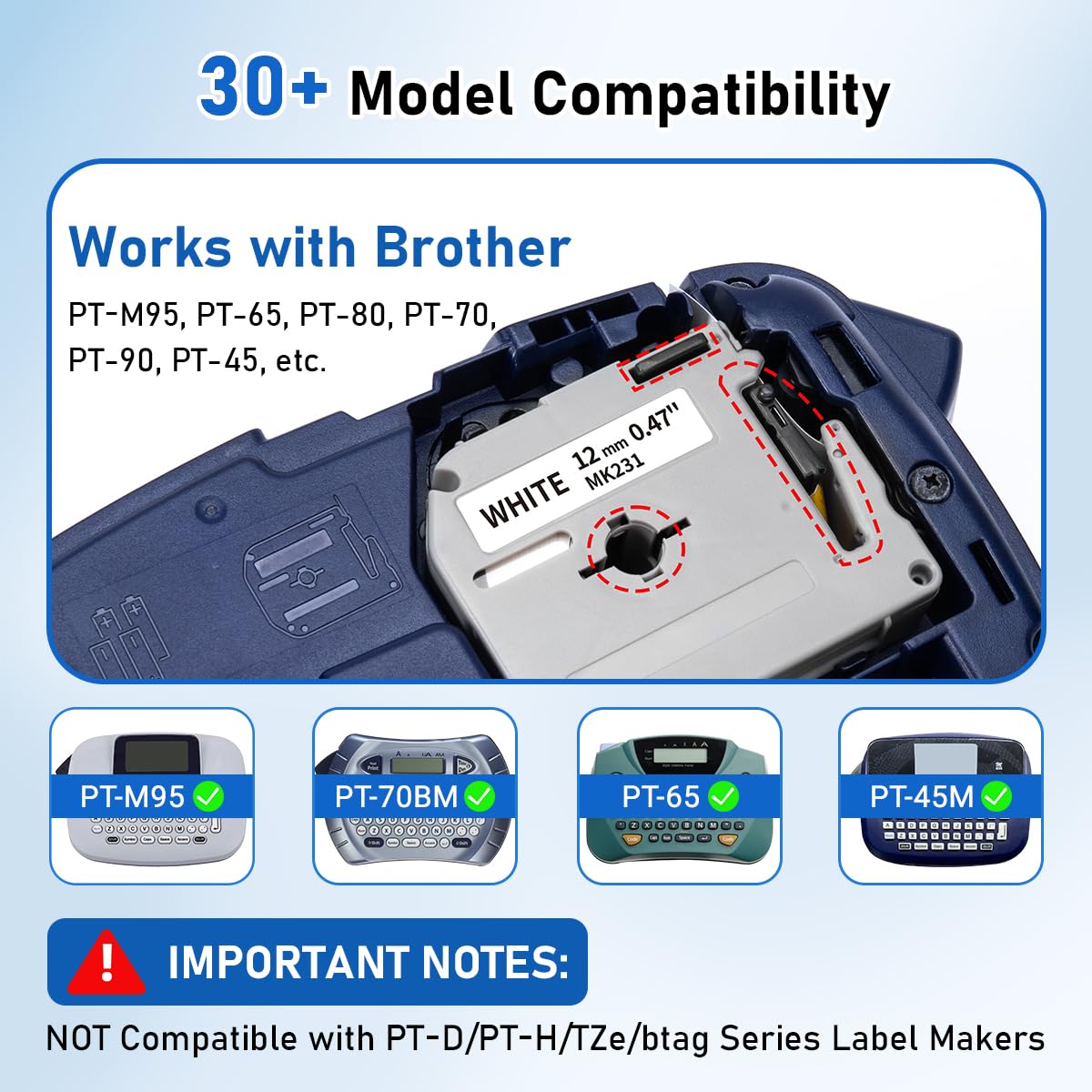 Replacement M Tape for Brother Label Maker PT-M95 PT-65 PT-45 PT-80 PT-70