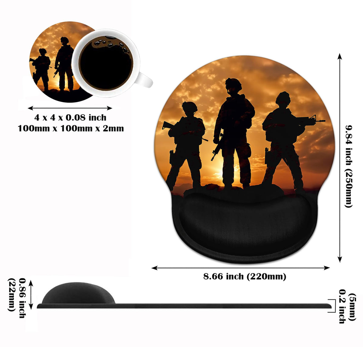 BWOOLL Ergonomic Mouse Pad Wrist Support and Coasters Set, Cute Wrist Rest Pad with Non-Slip PU