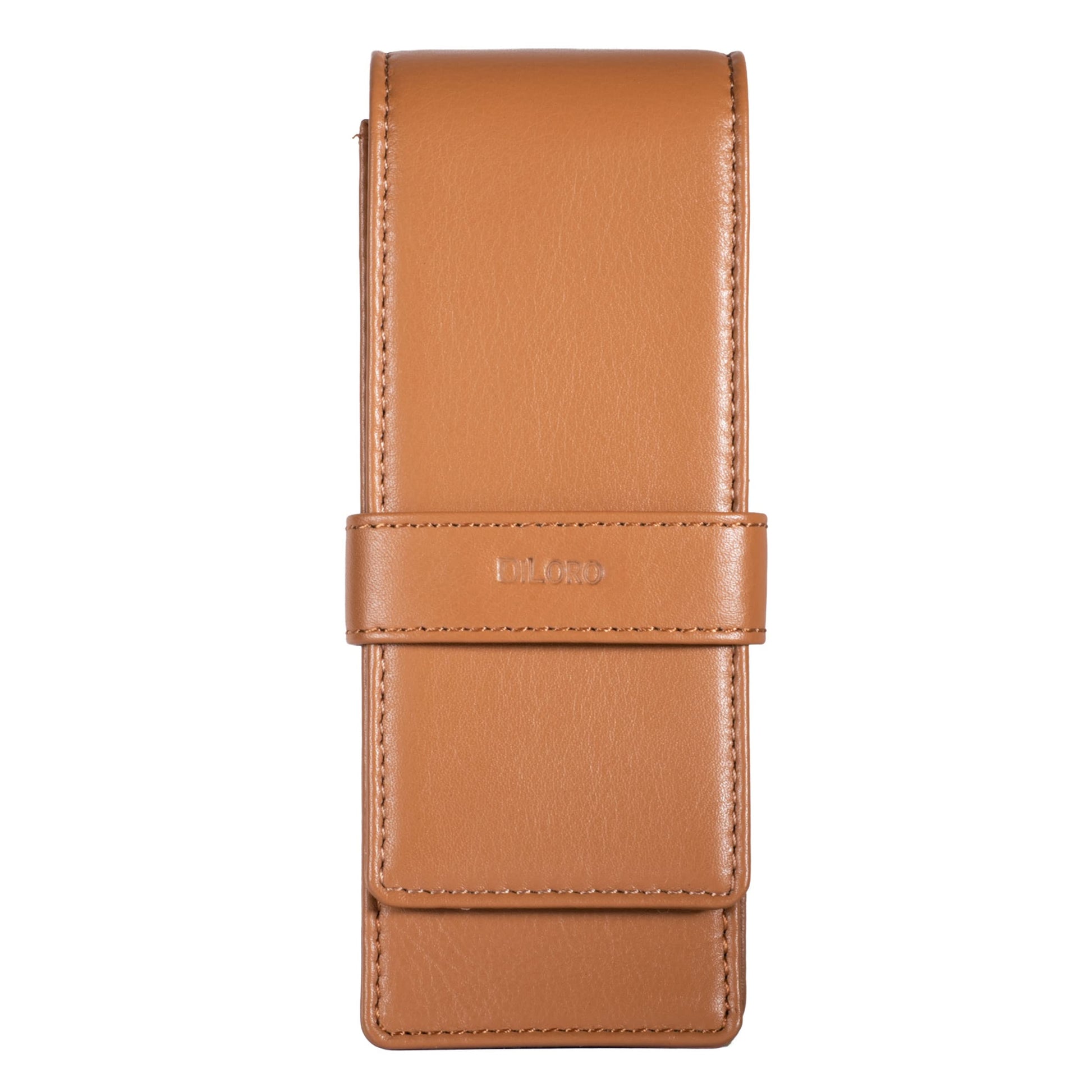 DiLoro Leather Triple Pen Case Pencil Pouch Holder for Three Fountain Ballpoint Rollerball Pens and
