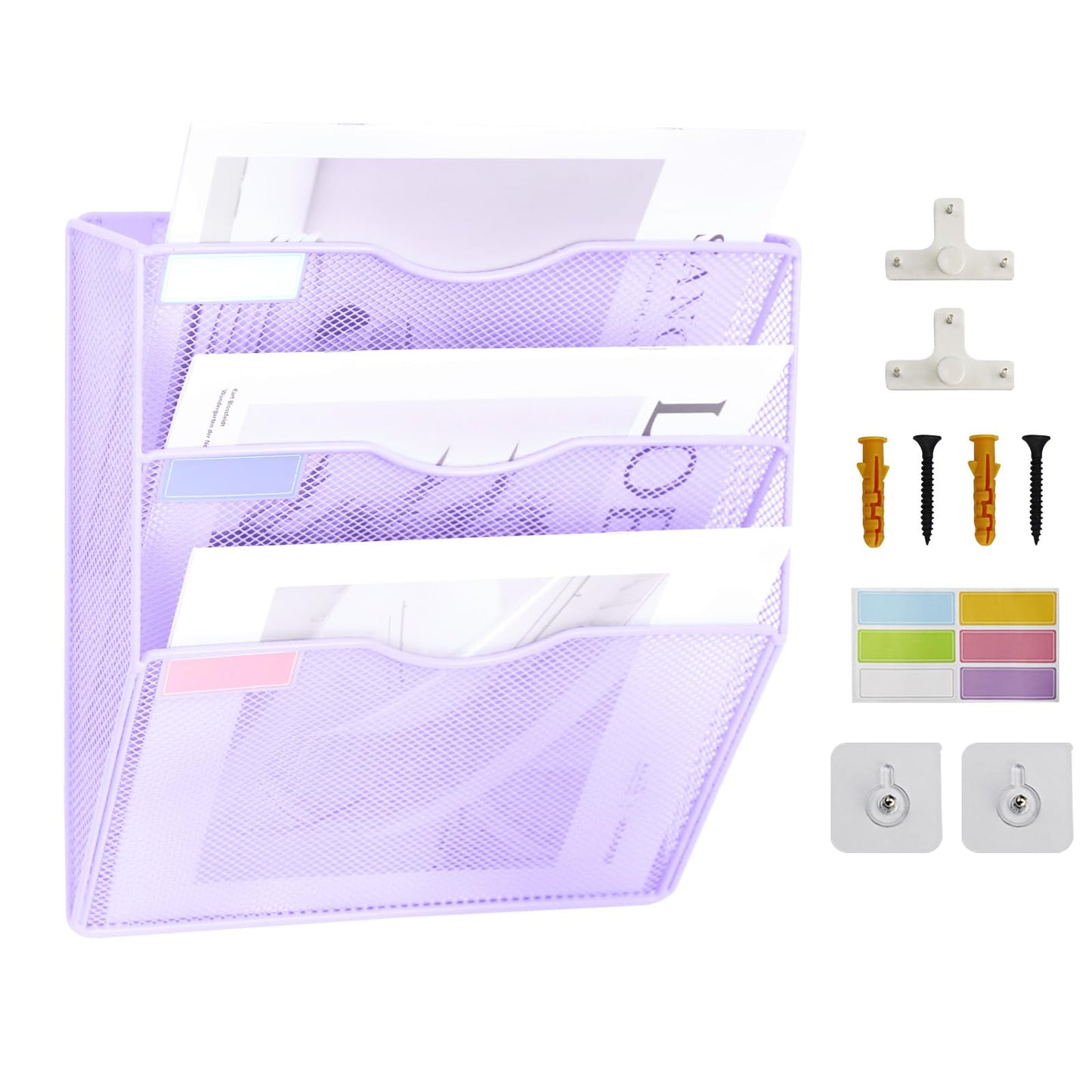 ideallife 3 Pockets Mesh Wall File Holder Organizer Office Hanging File Folder Magazine Rack