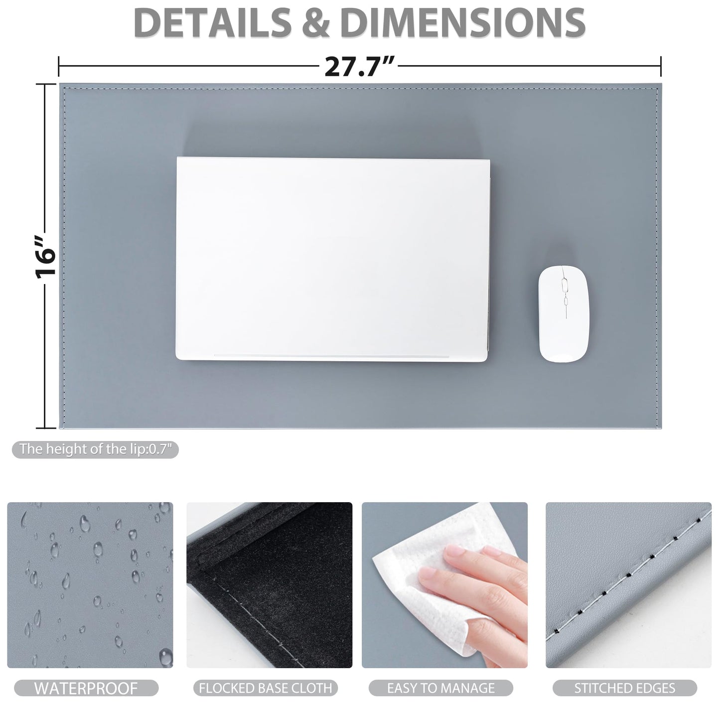 AKOZLIN 27.55”x 15.8" Soft PU Leather Surface Office Desk Mouse Mat Anti-Push Pad with Full Grip