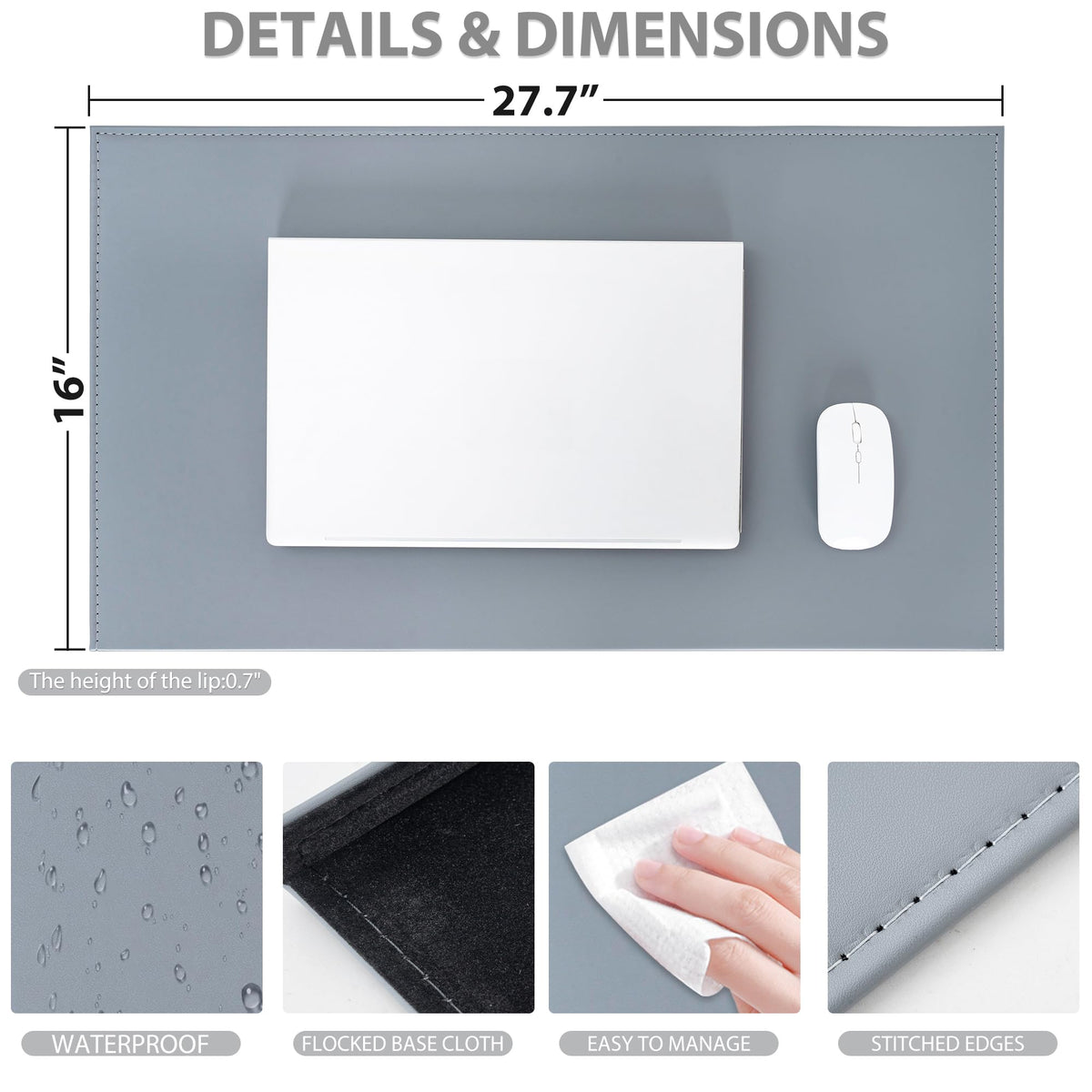 AKOZLIN 27.55”x 15.8" Soft PU Leather Surface Office Desk Mouse Mat Anti-Push Pad with Full Grip