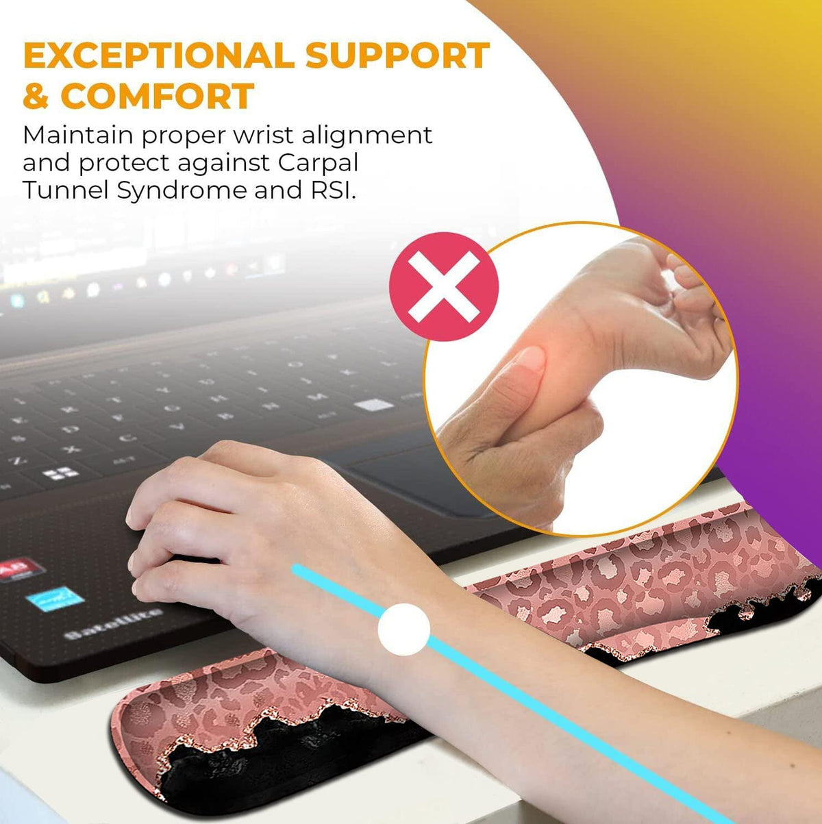 Ladies Desktop Mouse Pad with Wristband, Soft Memory Foam Keyboard Wrist Rest, Ergonomic Mouse Pad