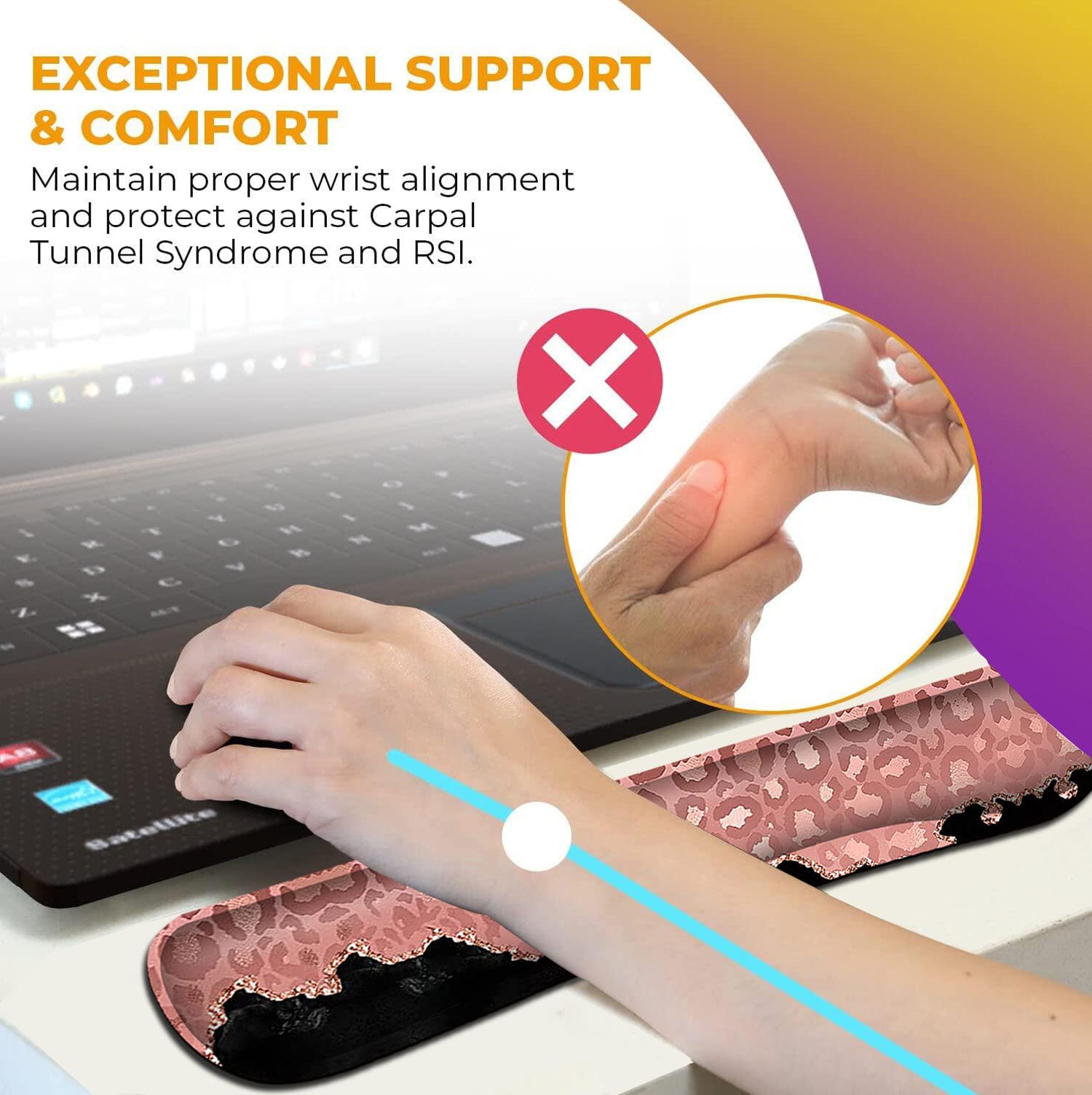 Ladies Desktop Mouse Pad with Wristband, Soft Memory Foam Keyboard Wrist Rest, Ergonomic Mouse Pad