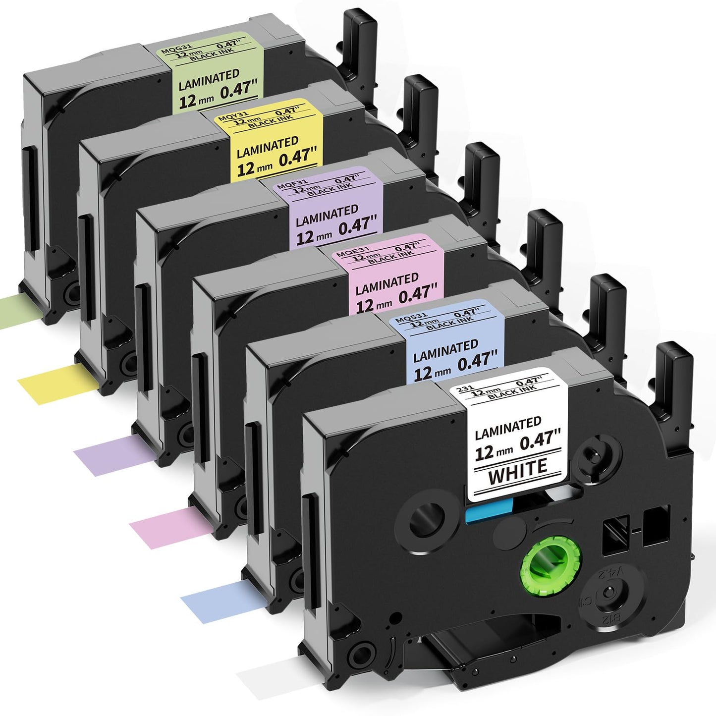 6-Pack Compatible Brother P Touch Label Maker Tape Colored TZe TZ Tape 12mm