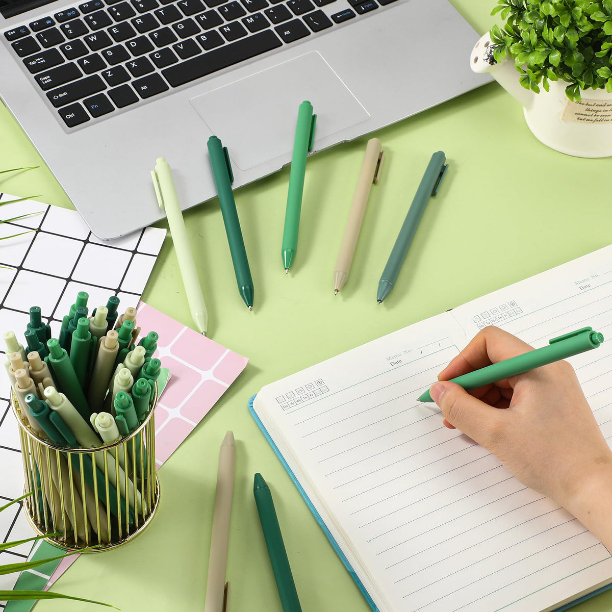 Dinifee 50 Pcs Ballpoint Gel Pens Bulk Retractable, Green Series