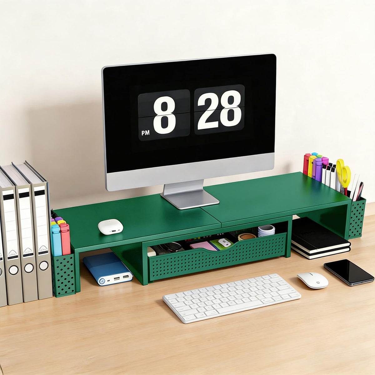 Spacrea Dual Monitor Stand Riser with Drawer and 2 Pen Holders