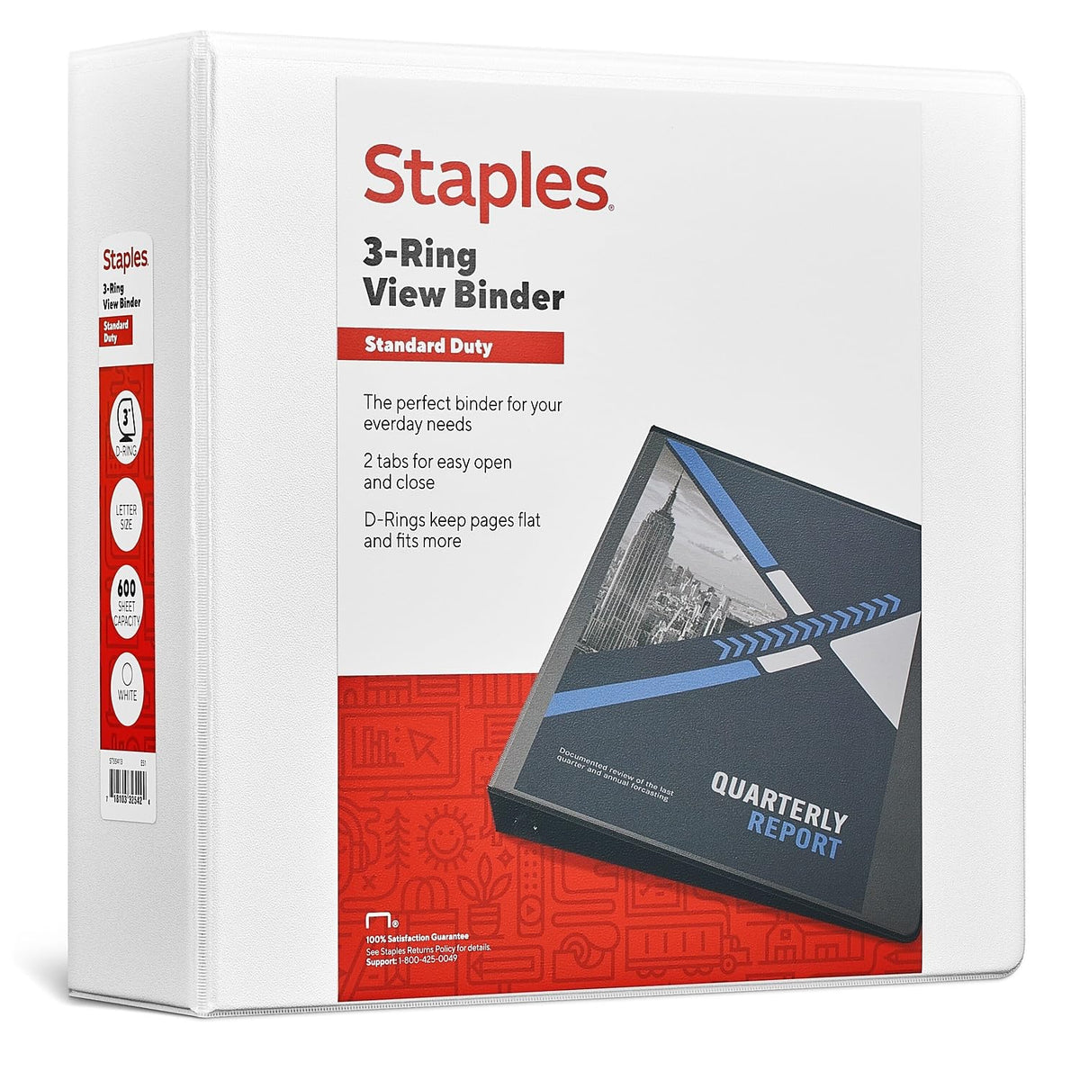 Staples 3-Inch D-Ring View Binder, White, 600 Sheets