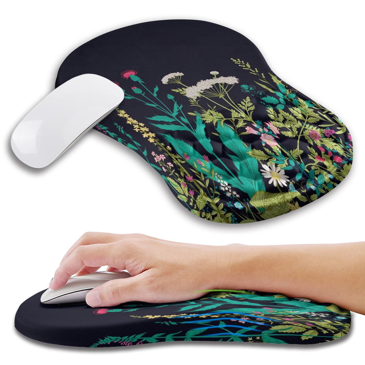 Kuosgm Ergonomic Mouse Pad Wrist Support with Memory Foam Massage Bulge, Carpal Tunnel Pain Relief
