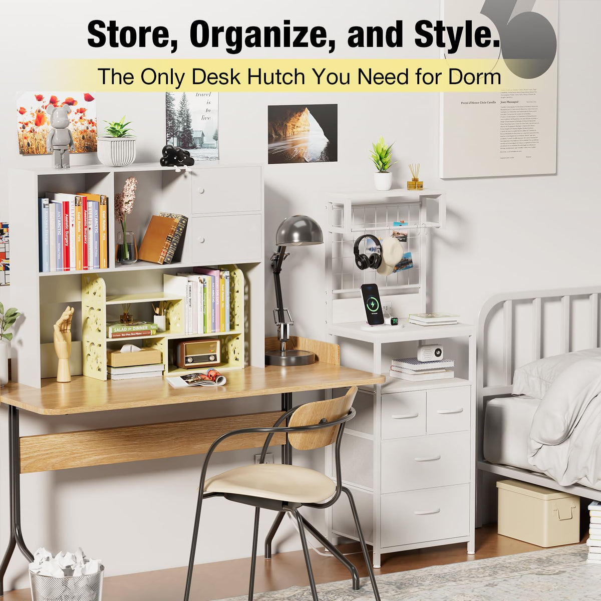 YGYQZ Adjustable Desktop Shelf Organizer, 3-Tier Desk Shelf, Beige Pattern