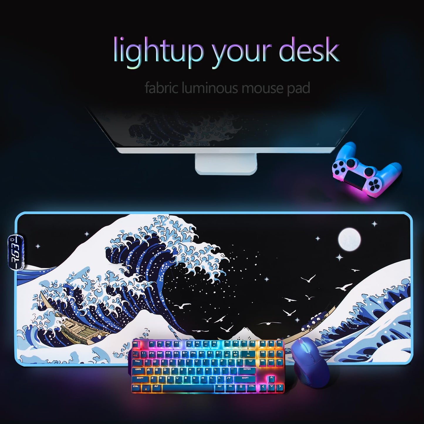 Gaming Laptop Mouse Pad,Sea Wave Big Mice Pads PC Keyboard Waterproof and Non-Slip 31.5 x 11.9