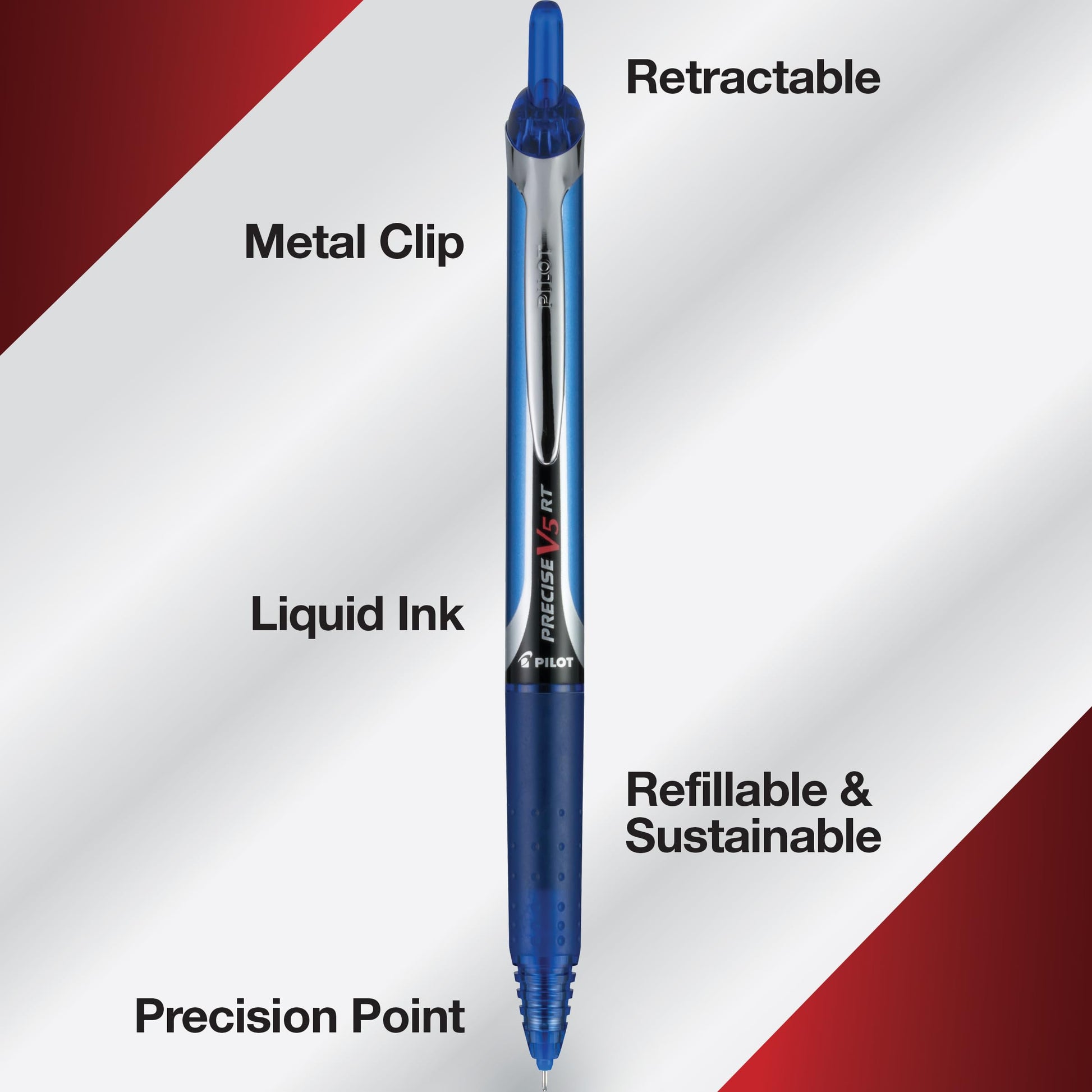 PILOT Precise V5 RT Rolling Ball Pens, 0.5 mm, Assorted, Pack of 12