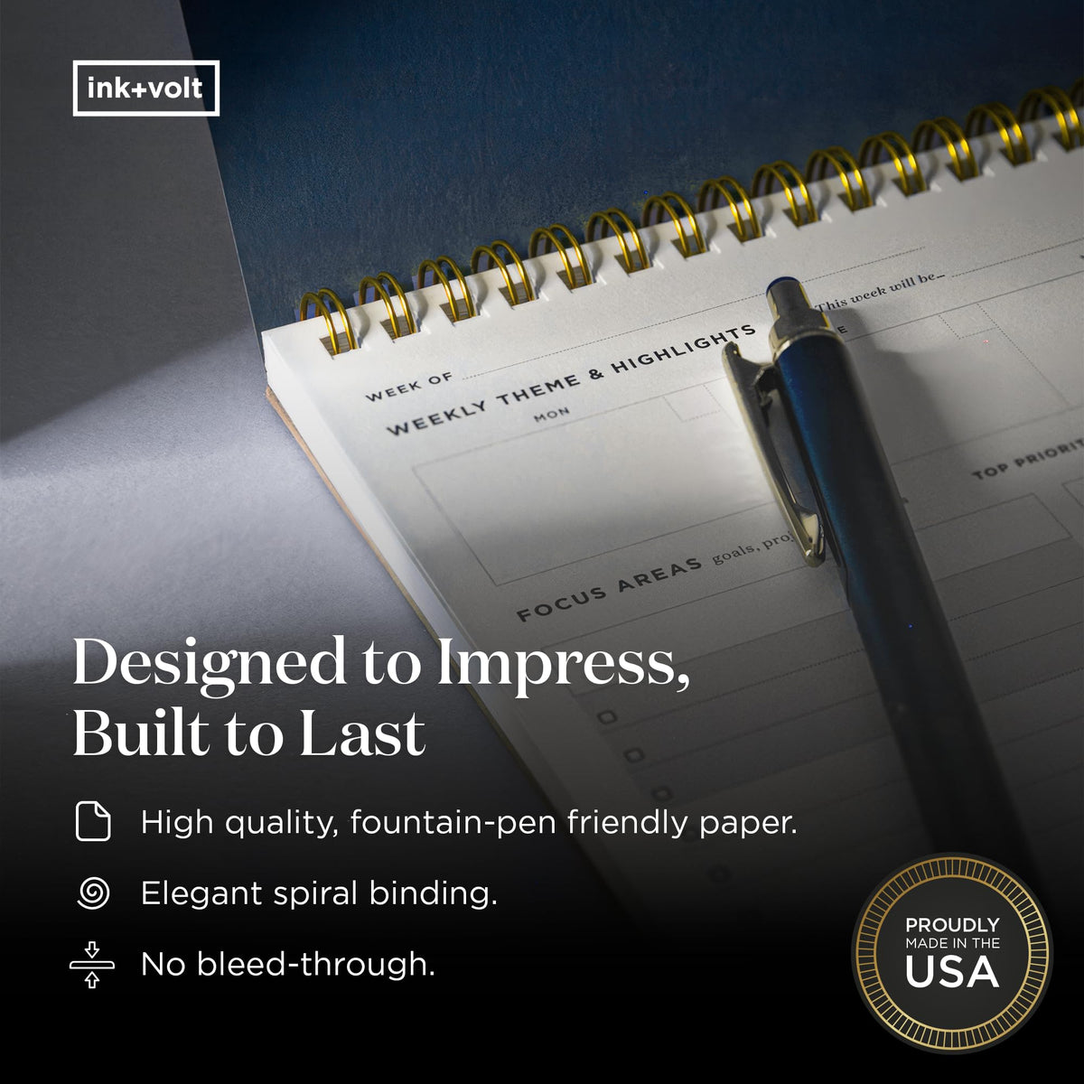 Ink+Volt Dashboard Spiral Deskpad | Undated Weekly Planner Notepad w/ 52 Undated Sheets, Premium