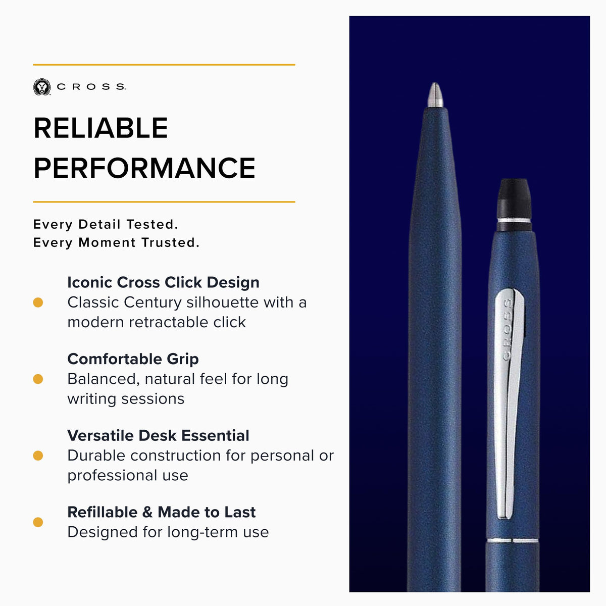 Cross Click Metallic Navy Blue Ballpoint Pen, Black Ink