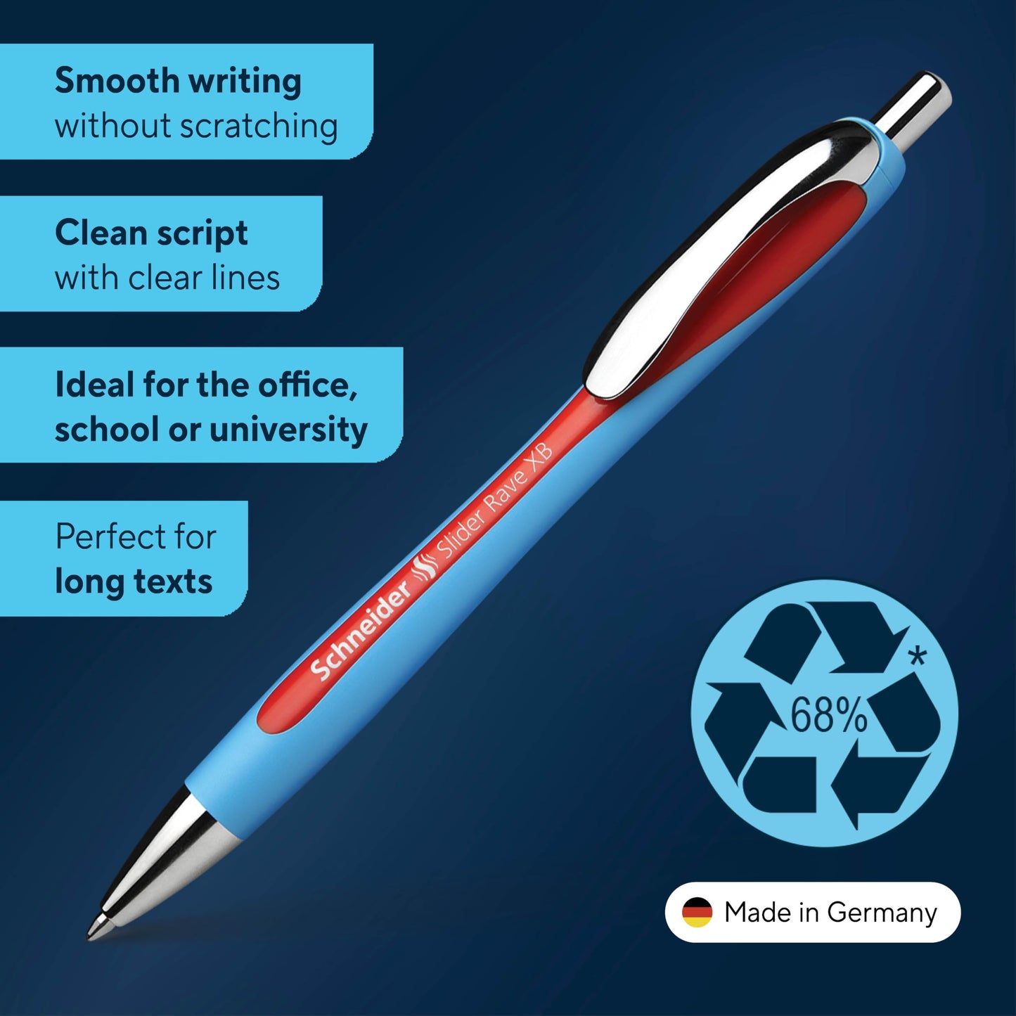 Schneider Slider Rave XB (Extra Broad) Ballpoint Pen, Refillable + Retractable, 1.4 mm, Light Blue