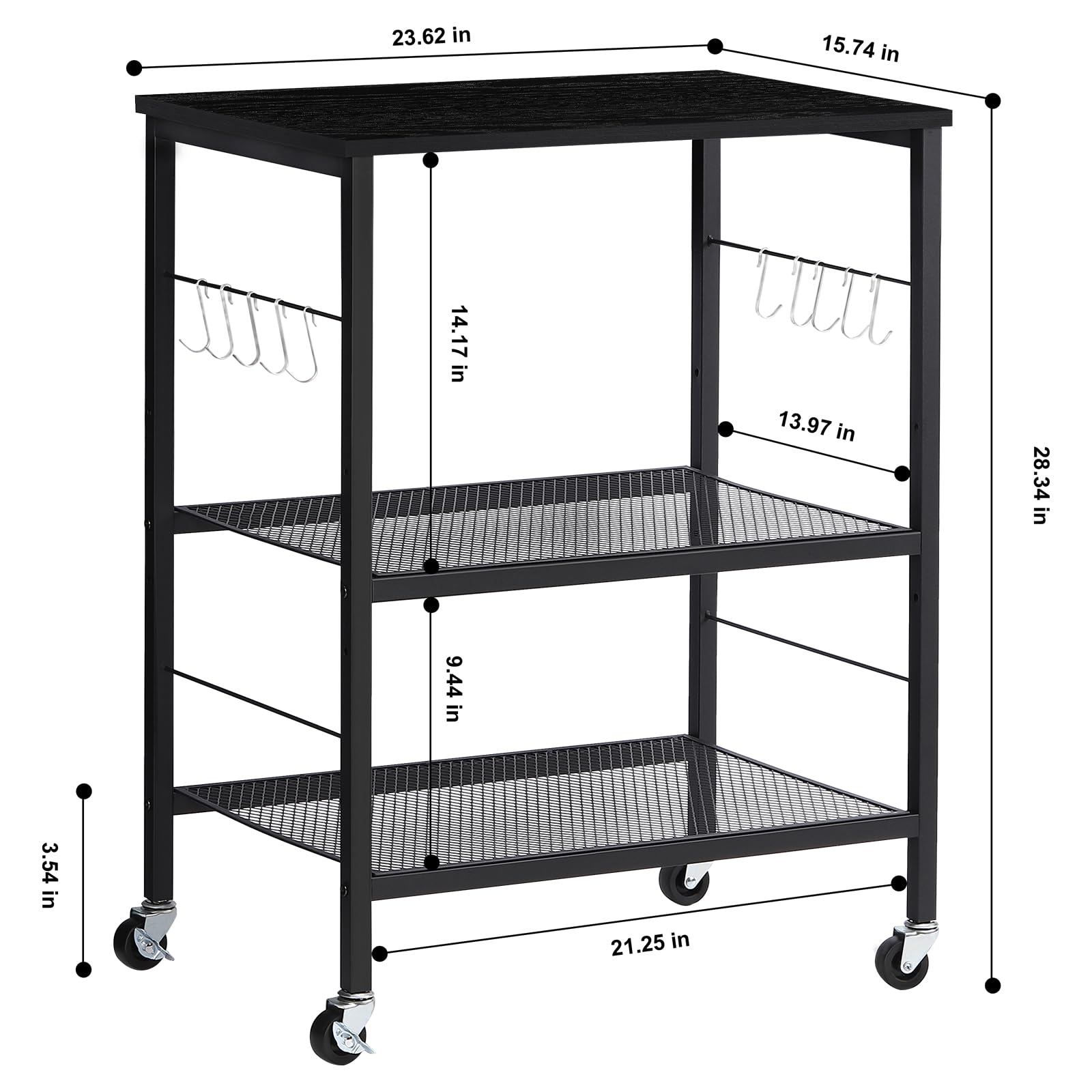 LIANTRAL Rolling Cart, 3-Tier Microwave Cart Kitchen Storage On Wheels