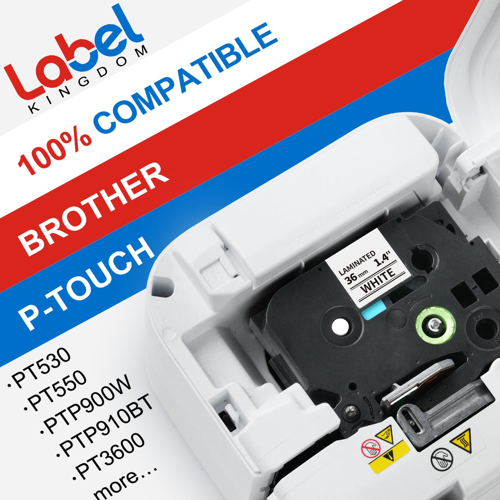 TZe-261 36mm Label Tape Compatible with Brother P-Touch TZe261 1-1/2" White