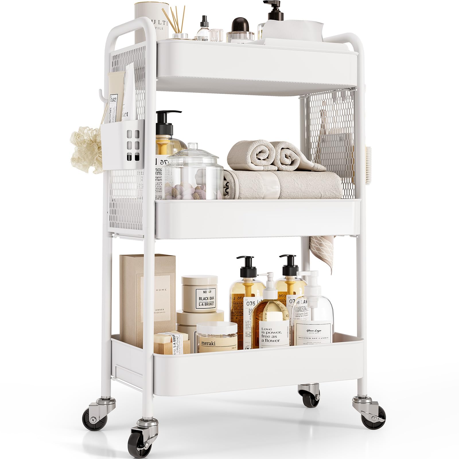 Urackify 3 Tier Storage Trolley on Wheels, White