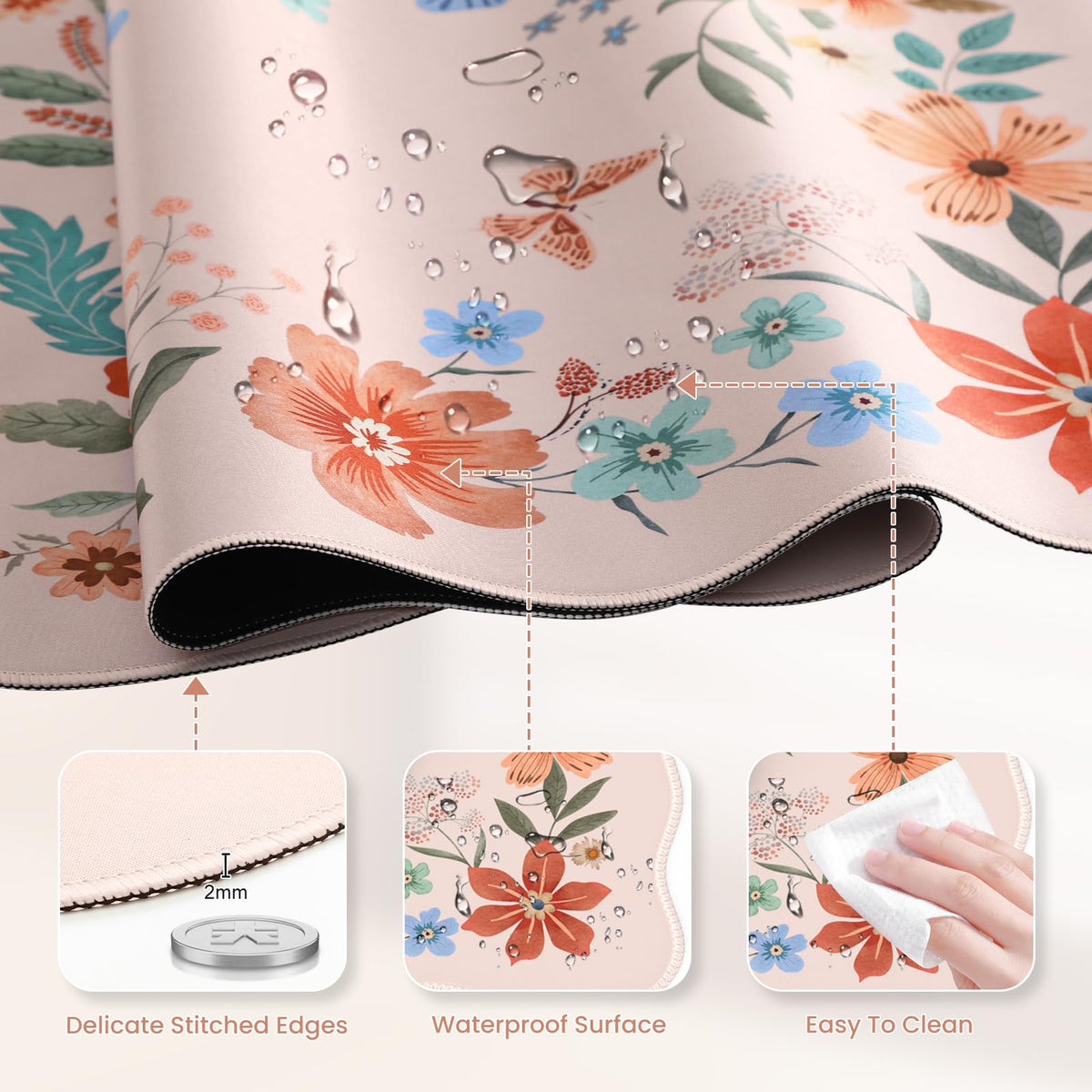 HAOCOO Cute Desk Pad for Desktop Setup, Large Keyboard Mat(Light Pink)