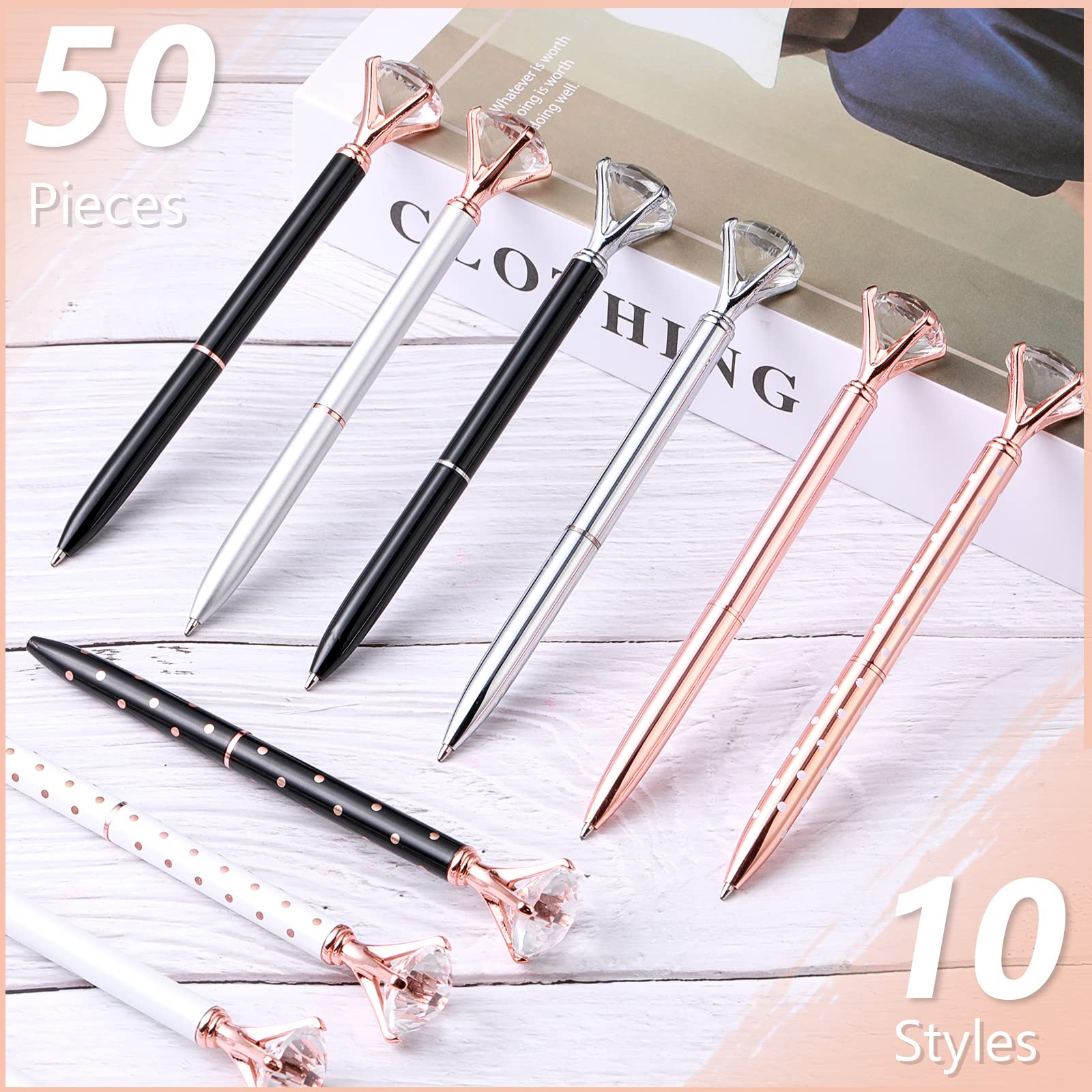 Leinuosen 50 Pcs Diamond Bridal Showers Pen Bulk, Classic Color