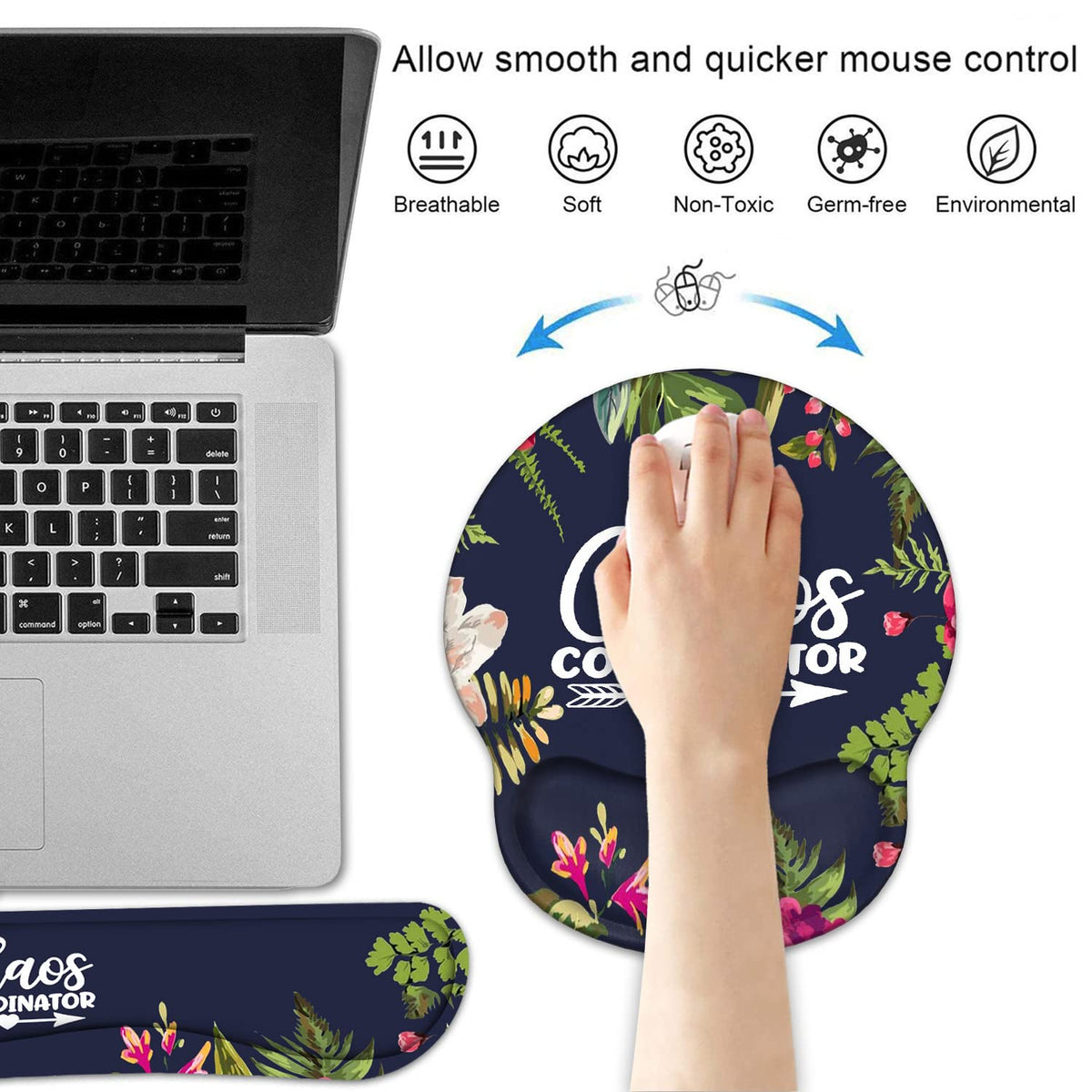 Keyboard Wrist Rest and Mouse Pad Wrist Support Set with Coasters, Chaos Coordinator Quotes Colored