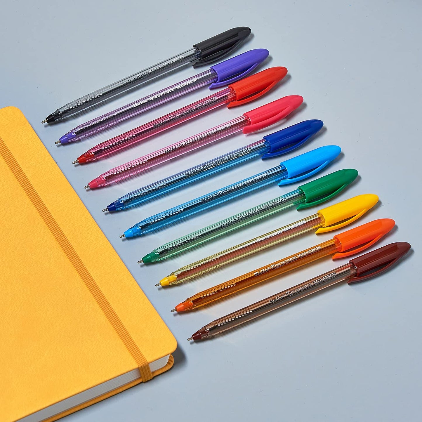 Helix Oxford Tri-Grip Ballpoint Pens (x10 Pack Assorted Colours) with Plastic Free Packaging
