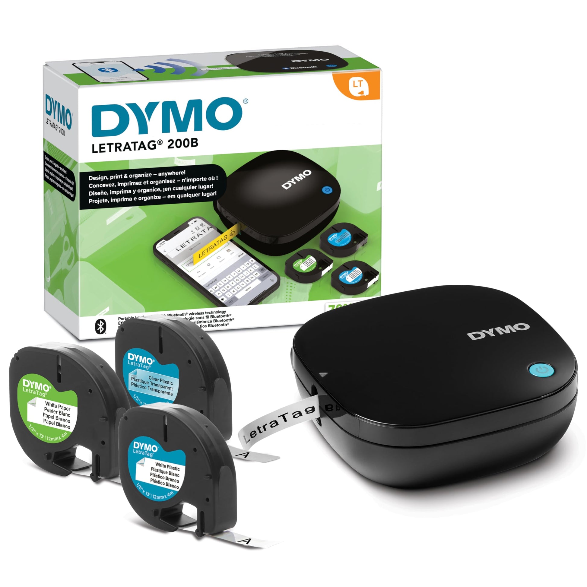 DYMO LetraTag 200B Bluetooth Compact Label Maker, Value Pack, Wireless Connection to iOS and