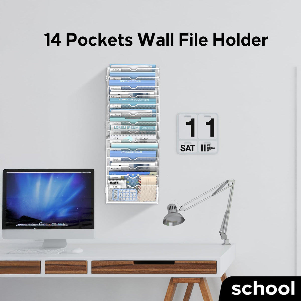 JMHUD 14-Tier Wall File Organizer and Hanging File Organizer, White