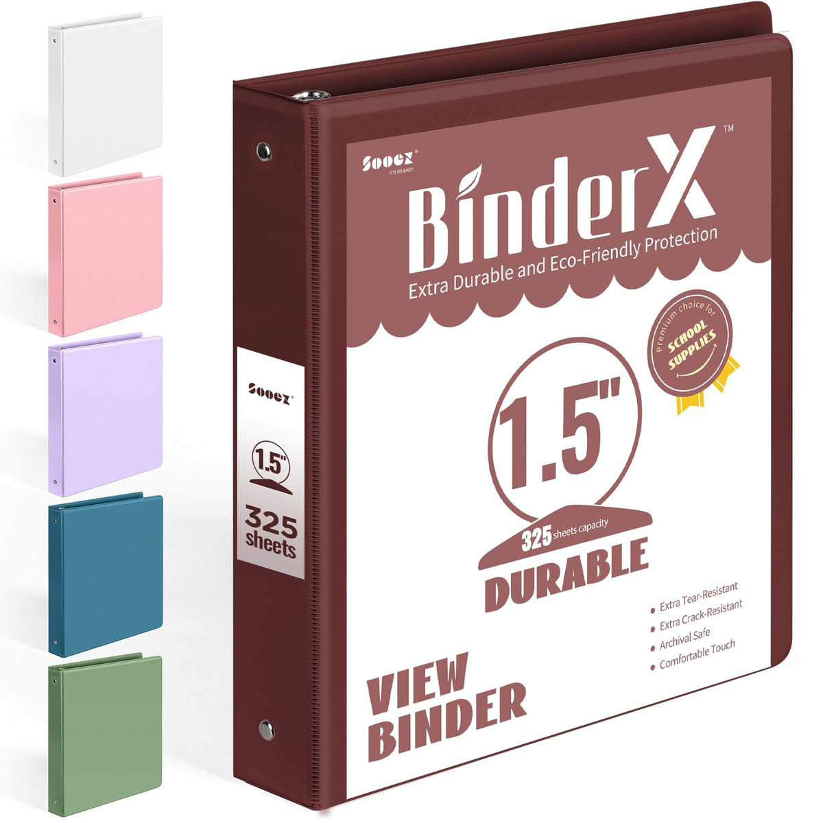 BinderX 3 Ring Binder 1.5 Inch, Clear View Binder, Burgundy Red, Letter