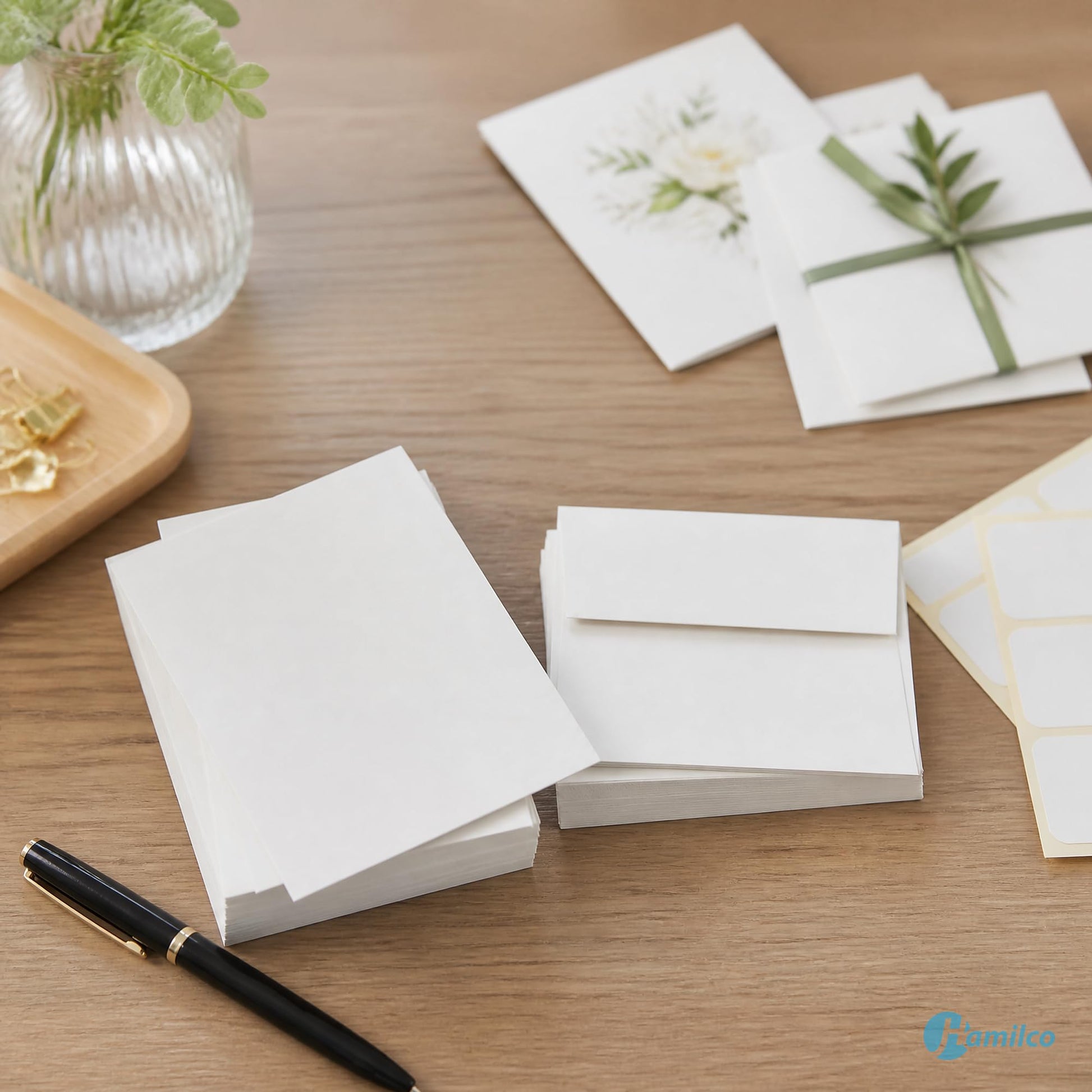 Hamilco White 80lb Cover Heavy 5x7 Cardstock & Envelopes (100PK)