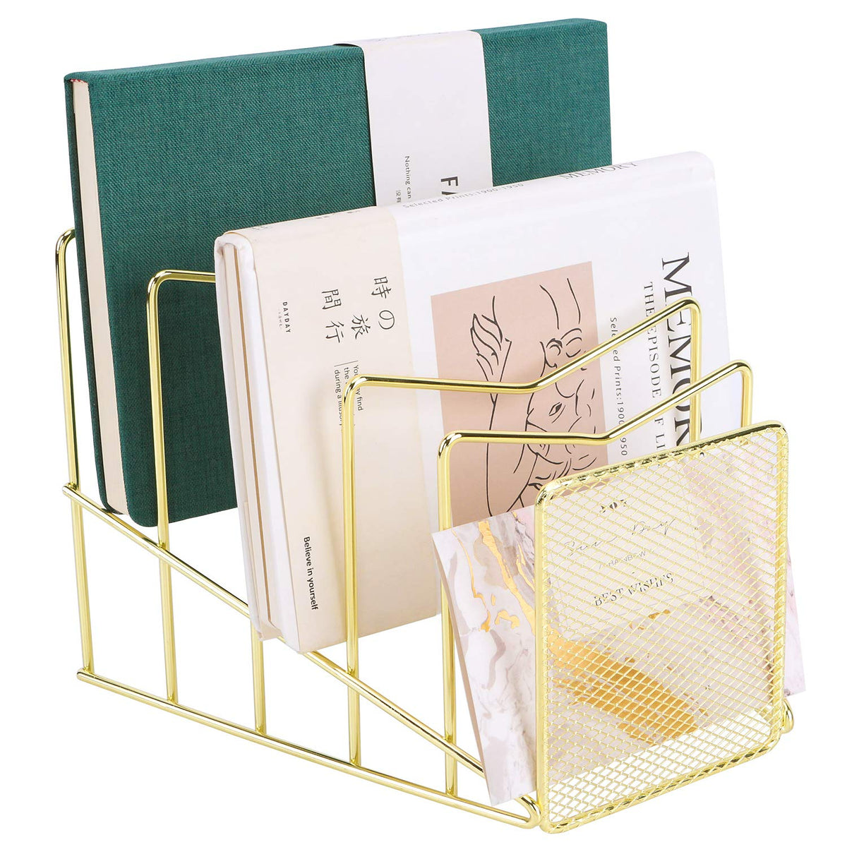 Z PLINRISE Incline File Sorter, Wire Magazine Holder Rack for Mails, Folders and Books, Desk Paper