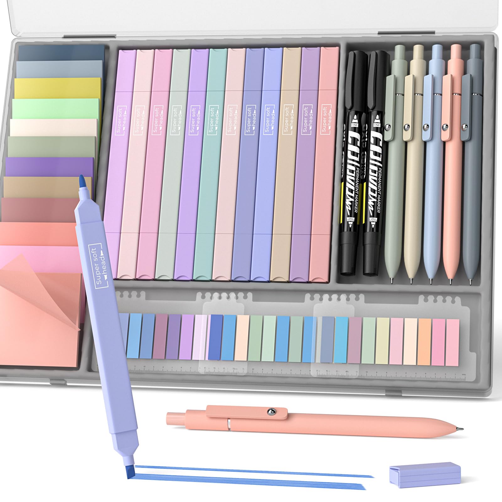 Nicpro 62 PCS Aesthetic Book Annotation Kit with Case