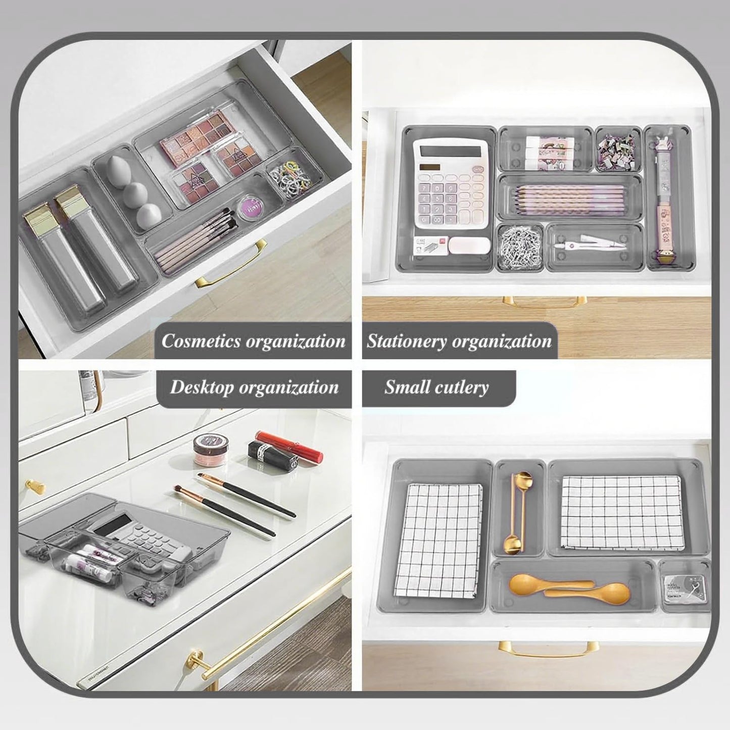 Trotianingyu Kitchen Desk Drawer Organizers Storage for Office, Small Acrylic Vanity Trays Makeup