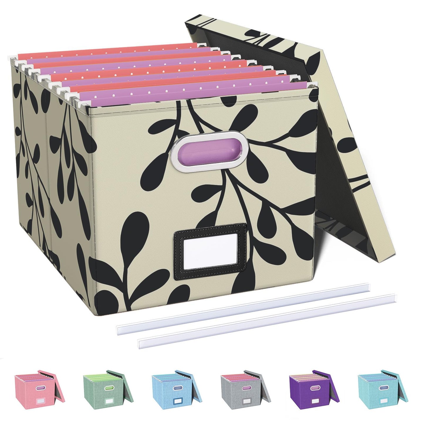Oterri File Organizer with Lid, File Box, File Cabinet for Letter File Folder Storage, Hanging File