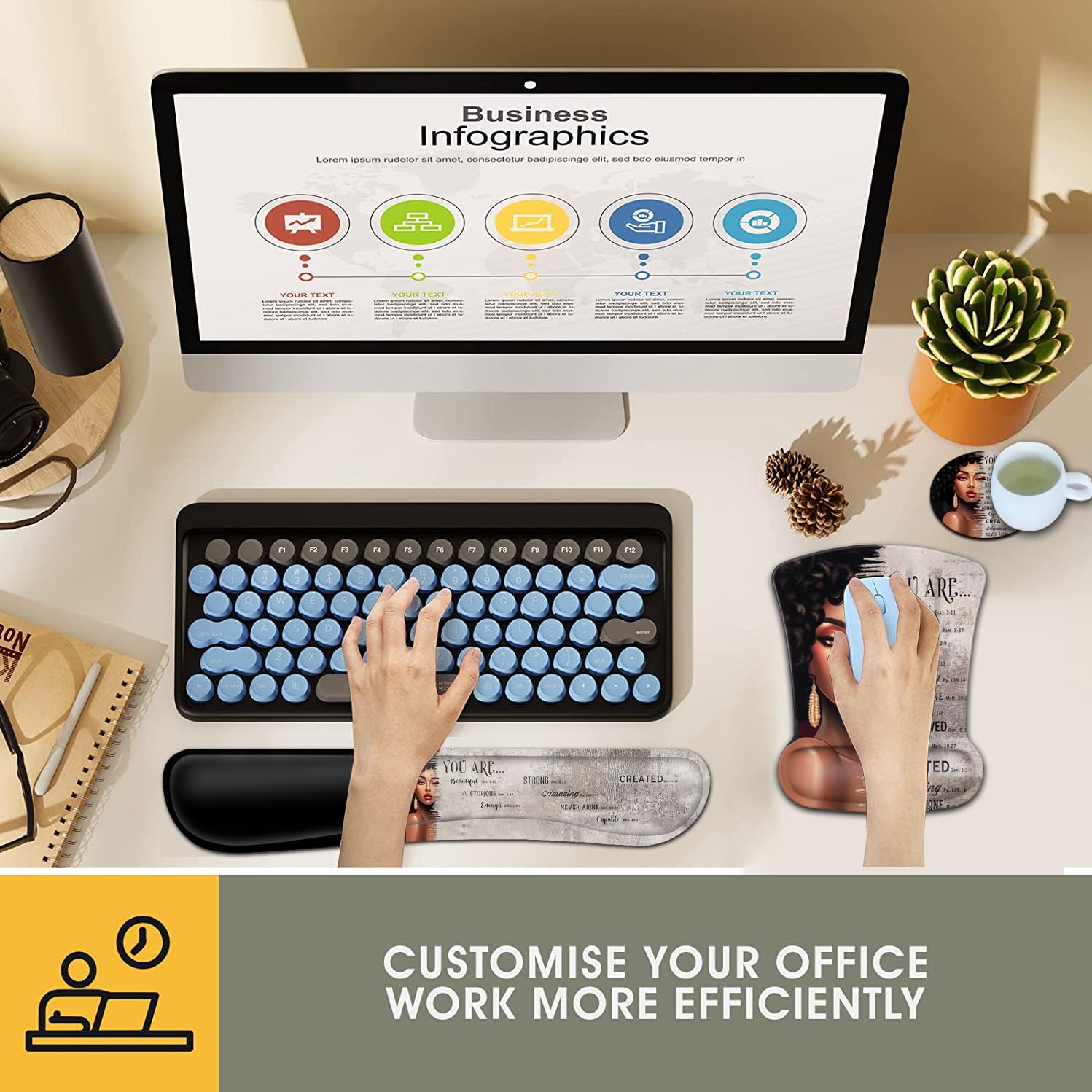 Keyboard Wrist Rest and Mouse Pad Wrist Support Set, Ergonomic Gel Mouse Pad Wrist Rest with