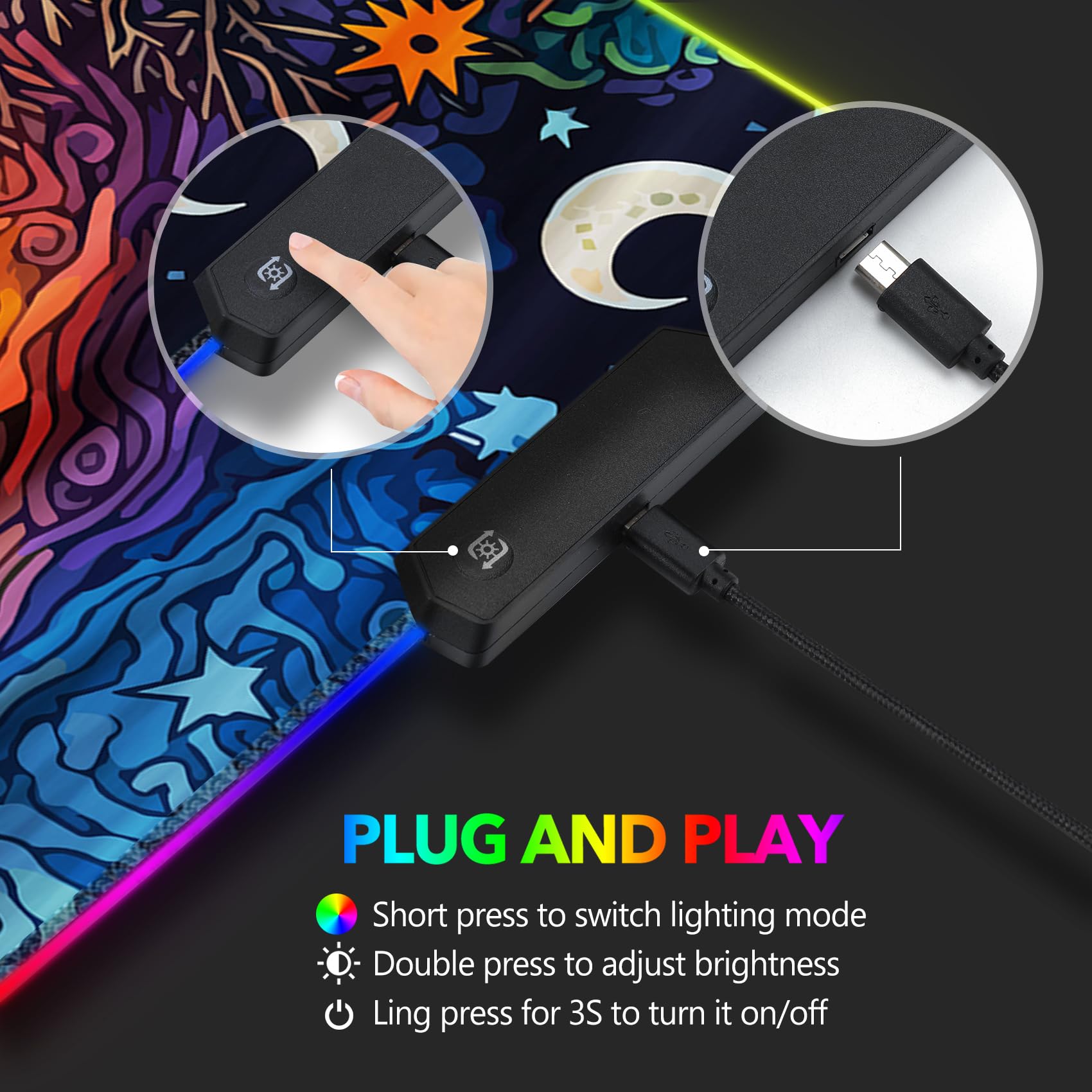 AIMSA Large Gaming Mouse Pad RGB, Keyboard Led Mousepad Extended 35.4 x 15.8 inch Non-Slip Rubber