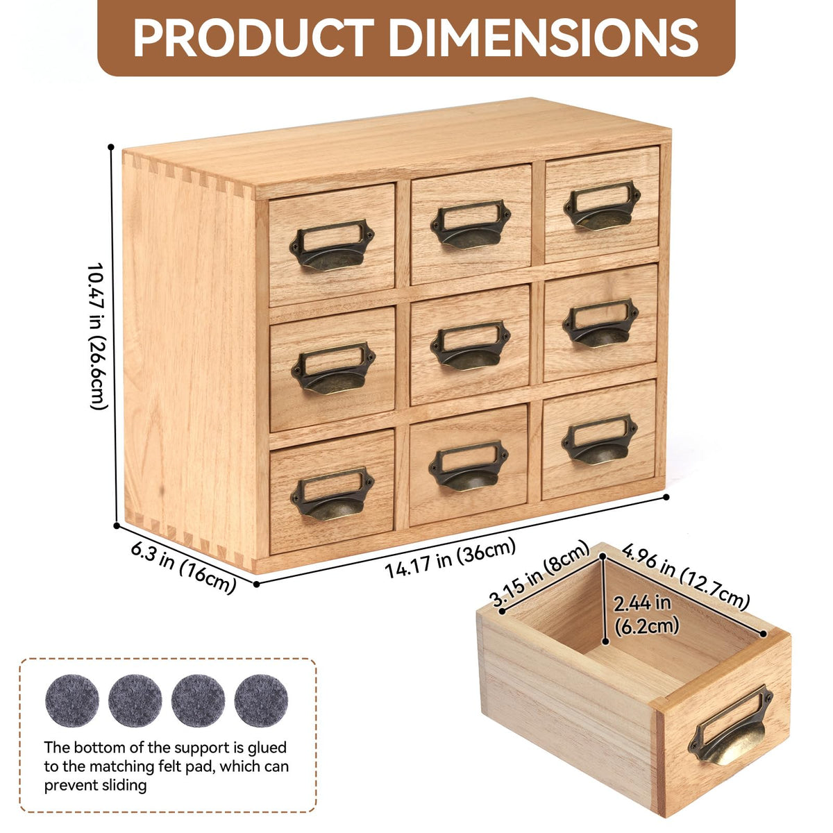 KIRIGEN Wooden Desk Organizer with 9 Drawers, Storage Cabinet, Natural